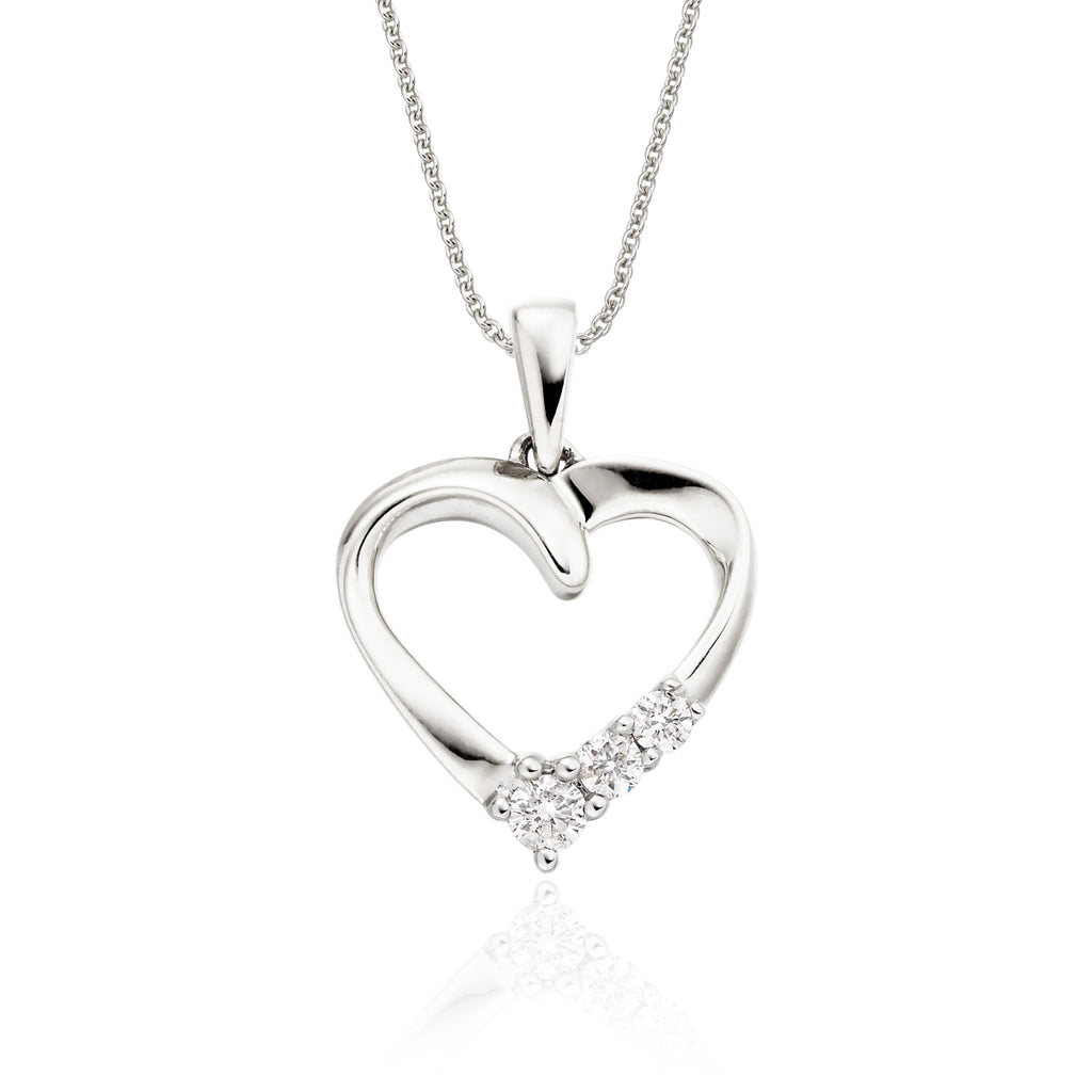 Heart trilogy 0.15ct diamond pendant in 9K white gold