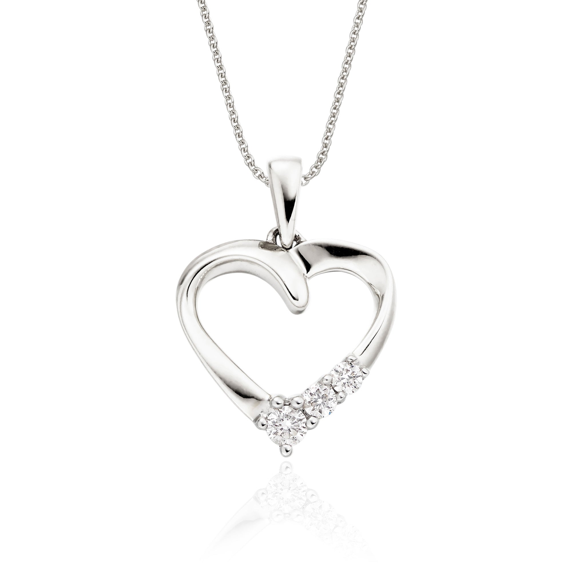 Heart trilogy 0.15ct diamond pendant in 9K white gold