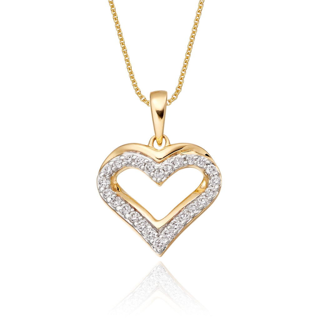 Classic heart 0.25ct diamond pendant in 9K yellow gold