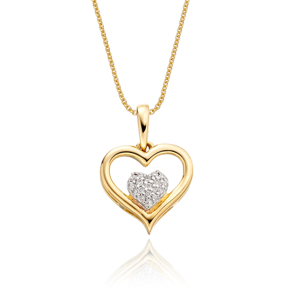 Heart shape 0.05ct diamond pendant in 9K yellow gold