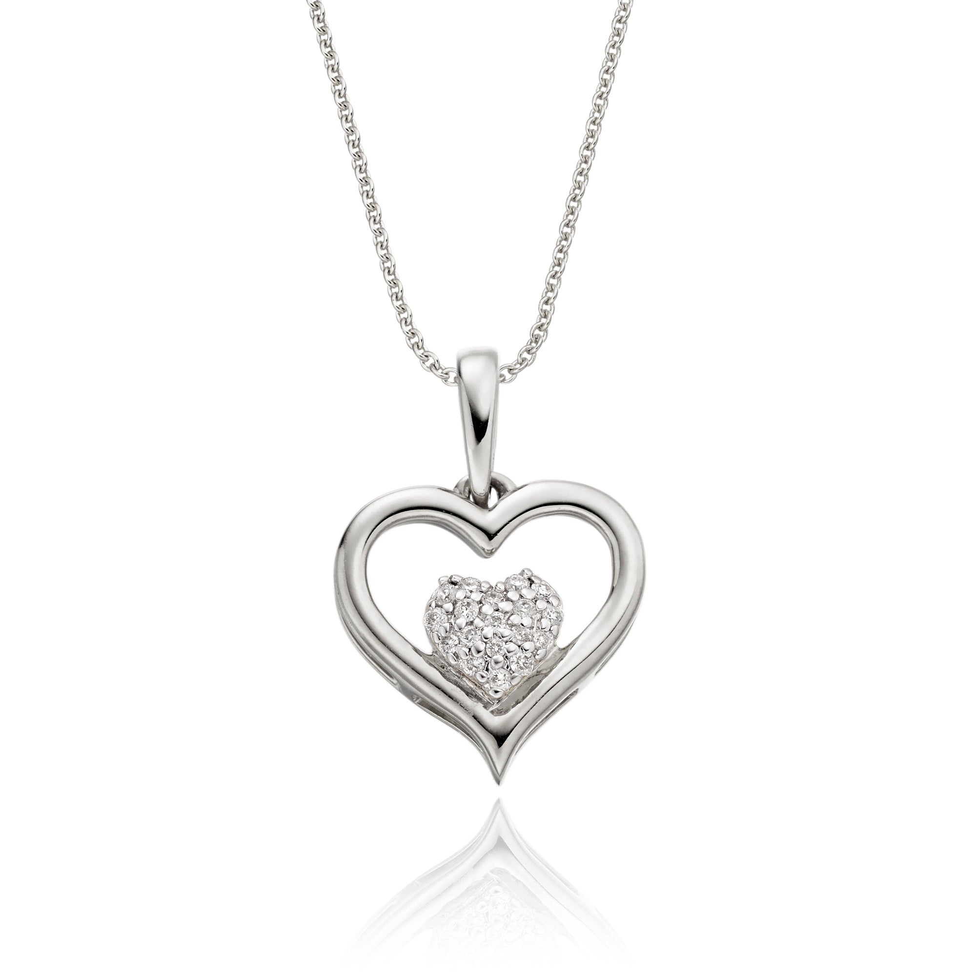 Heart shape 0.05ct diamond pendant in 18K white gold