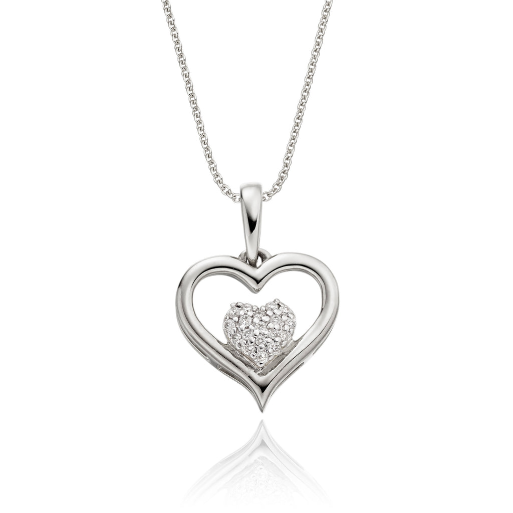 Heart shape 0.05ct diamond pendant in 9K white gold