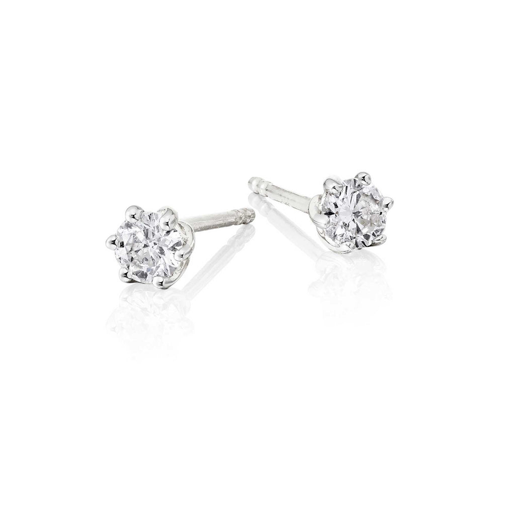 Solitaire 0.30ct 6 claw round diamond twirl studs in 9K white gold
