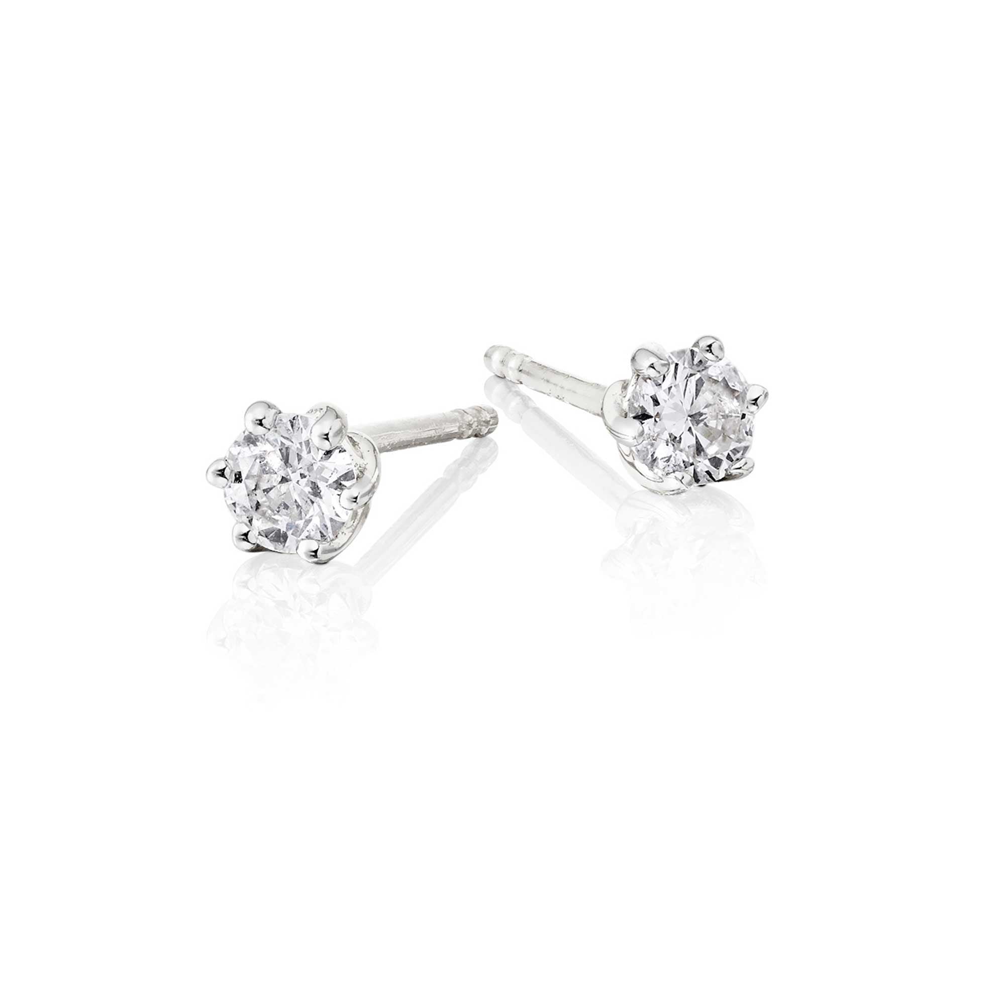 Solitaire 0.30ct 6 claw round diamond twirl studs in 9K white gold