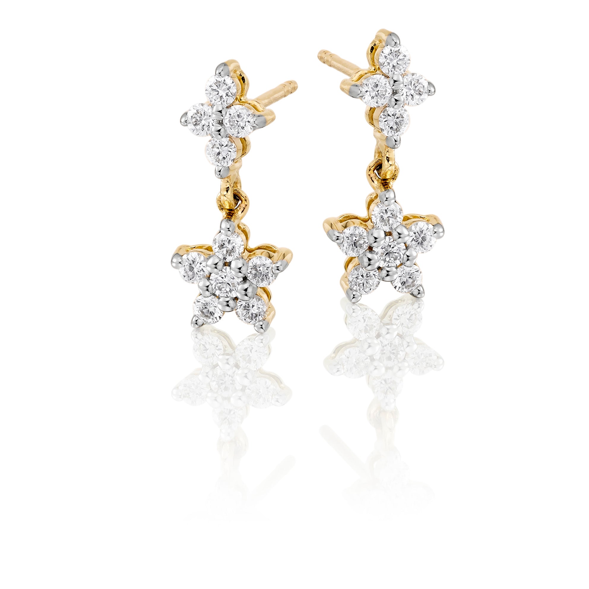 Flower drop 0.50ct diamond earrings in 9K yellow gold