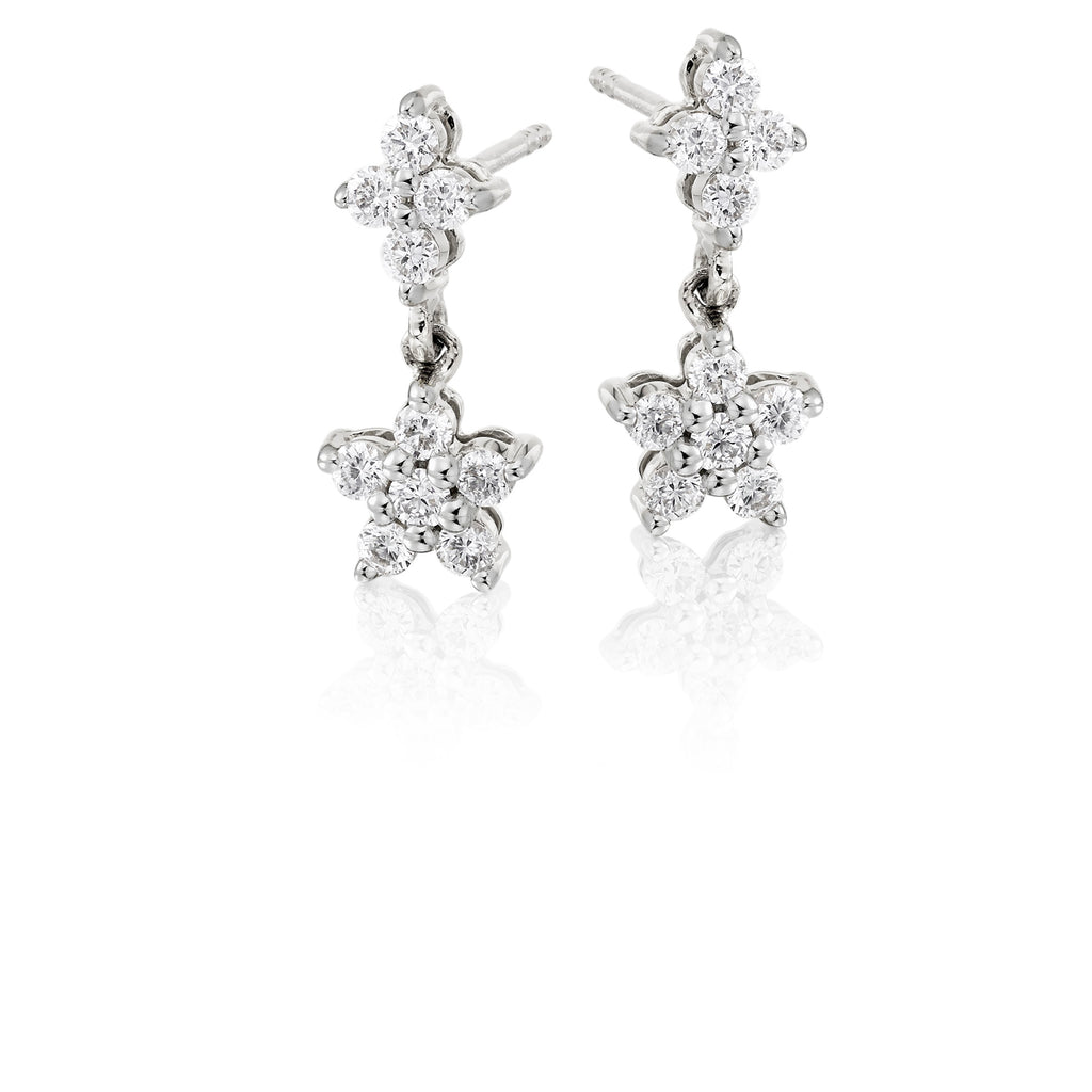 Flower drop 0.50ct diamond earrings in 18K white gold