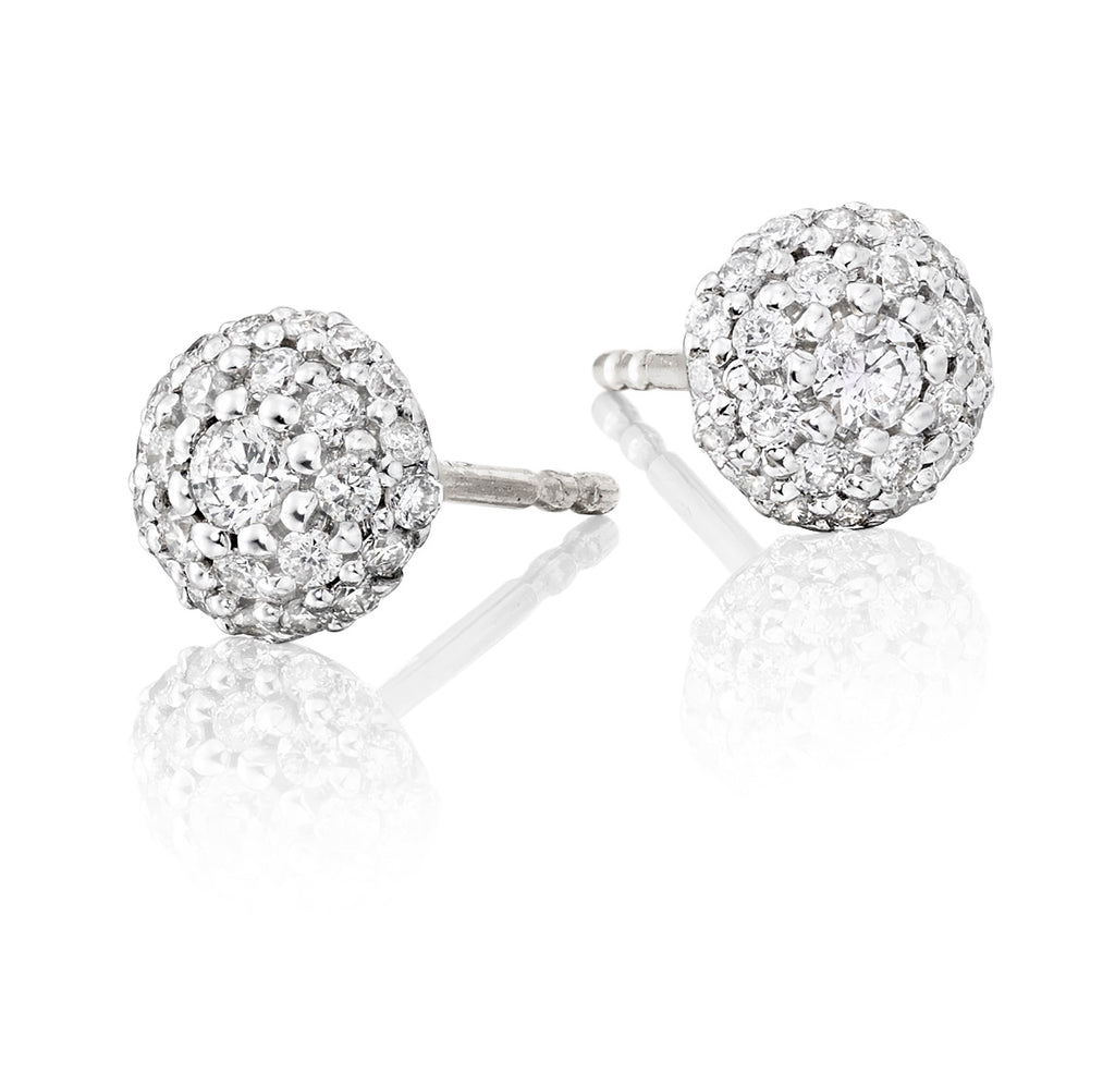 Round shape 0.35ct cluster diamond studs in 18K white gold