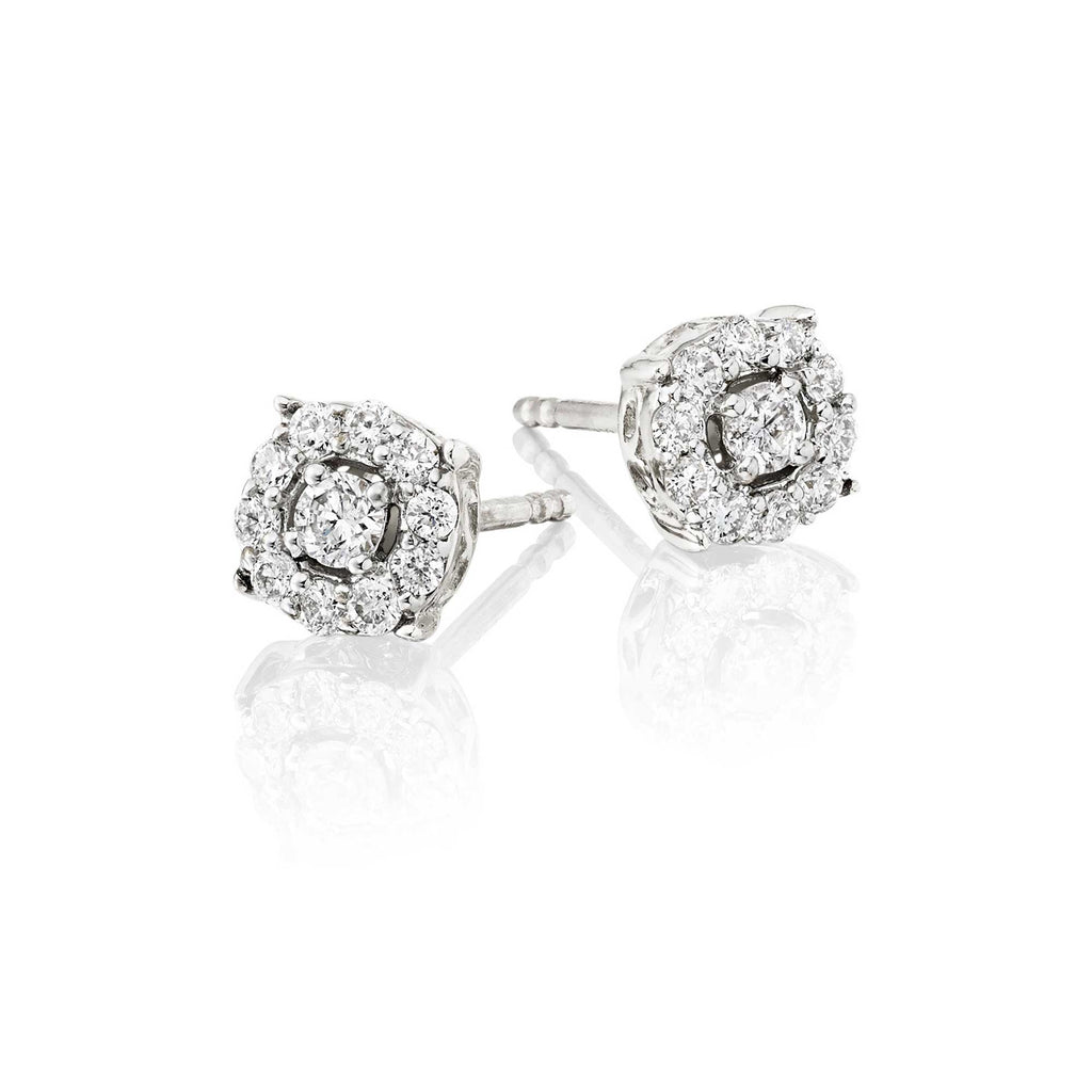 Halo style 0.30ct cluster diamond studs in 9K white gold