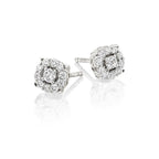 Halo style 0.30ct cluster diamond studs in 9K white gold