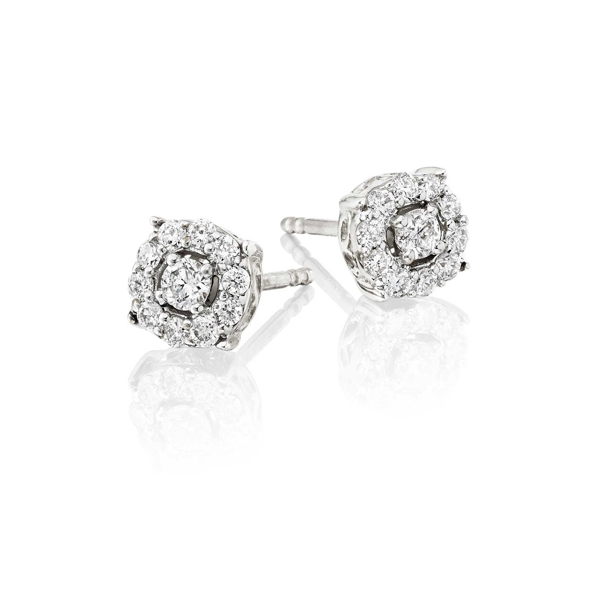 Halo style 0.30ct cluster diamond studs in 9K white gold