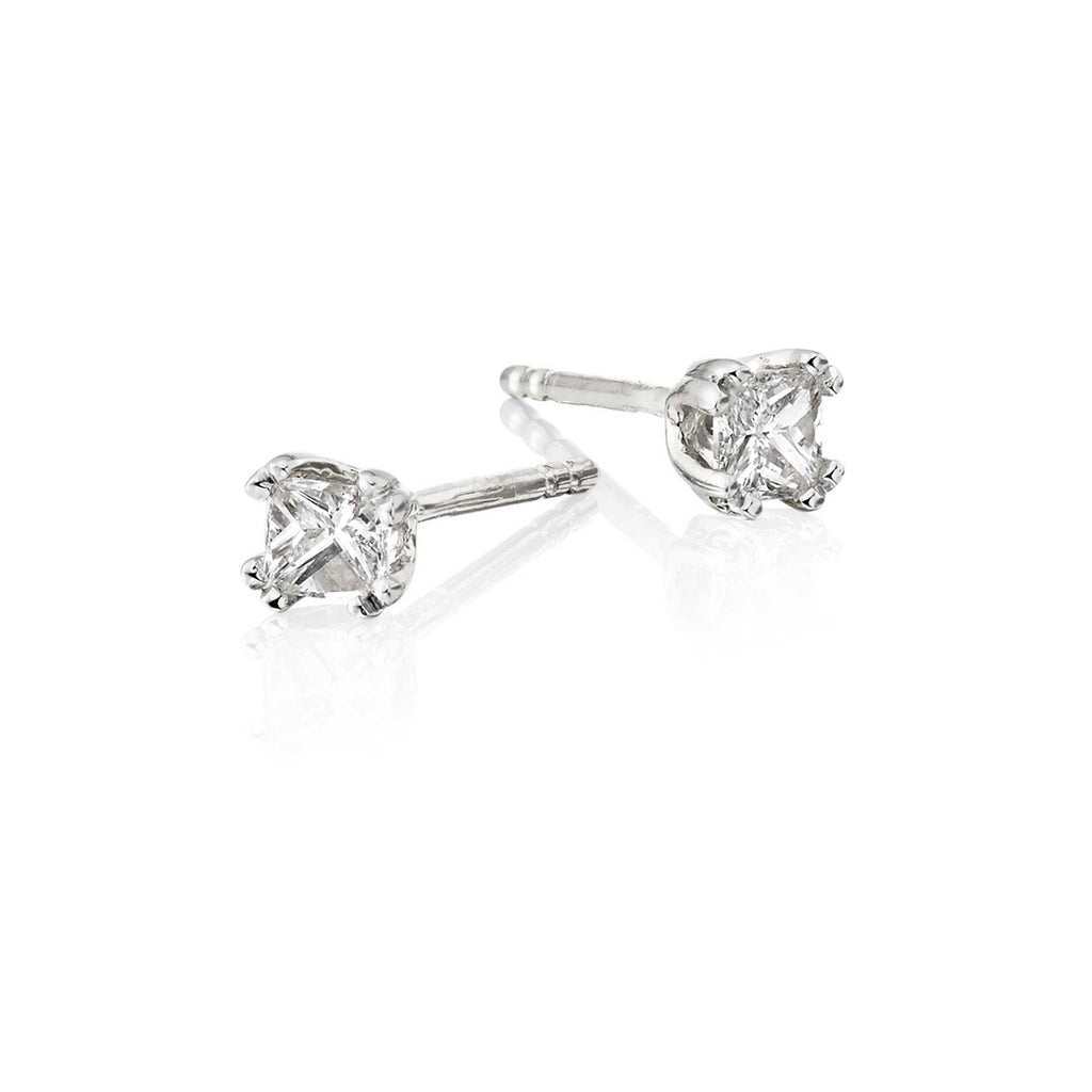 Solitaire 0.25ct double claw princess diamond studs in 18K white gold