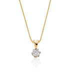 Solitaire 0.20ct 6 claw round diamond twirl pendant in 9K yellow gold