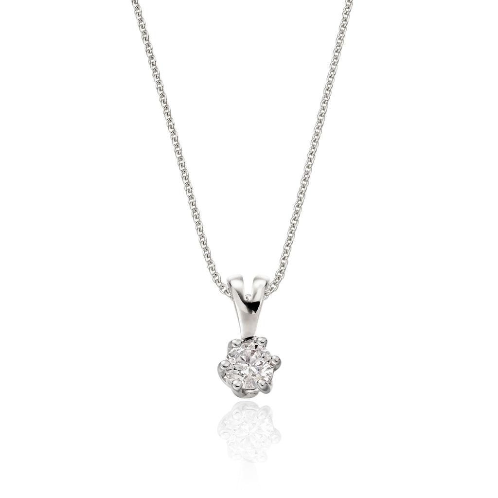 Solitaire 0.20ct 6 claw round diamond twirl pendant in 9K white gold