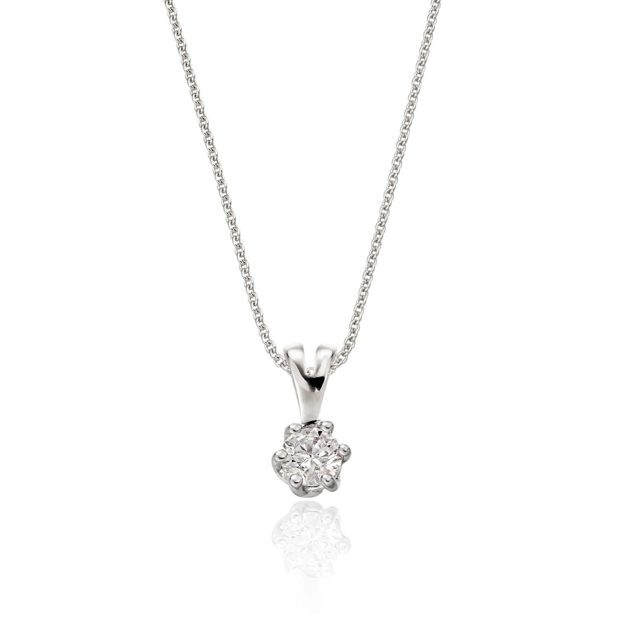Solitaire 0.20ct 6 claw round diamond twirl pendant in 9K white gold