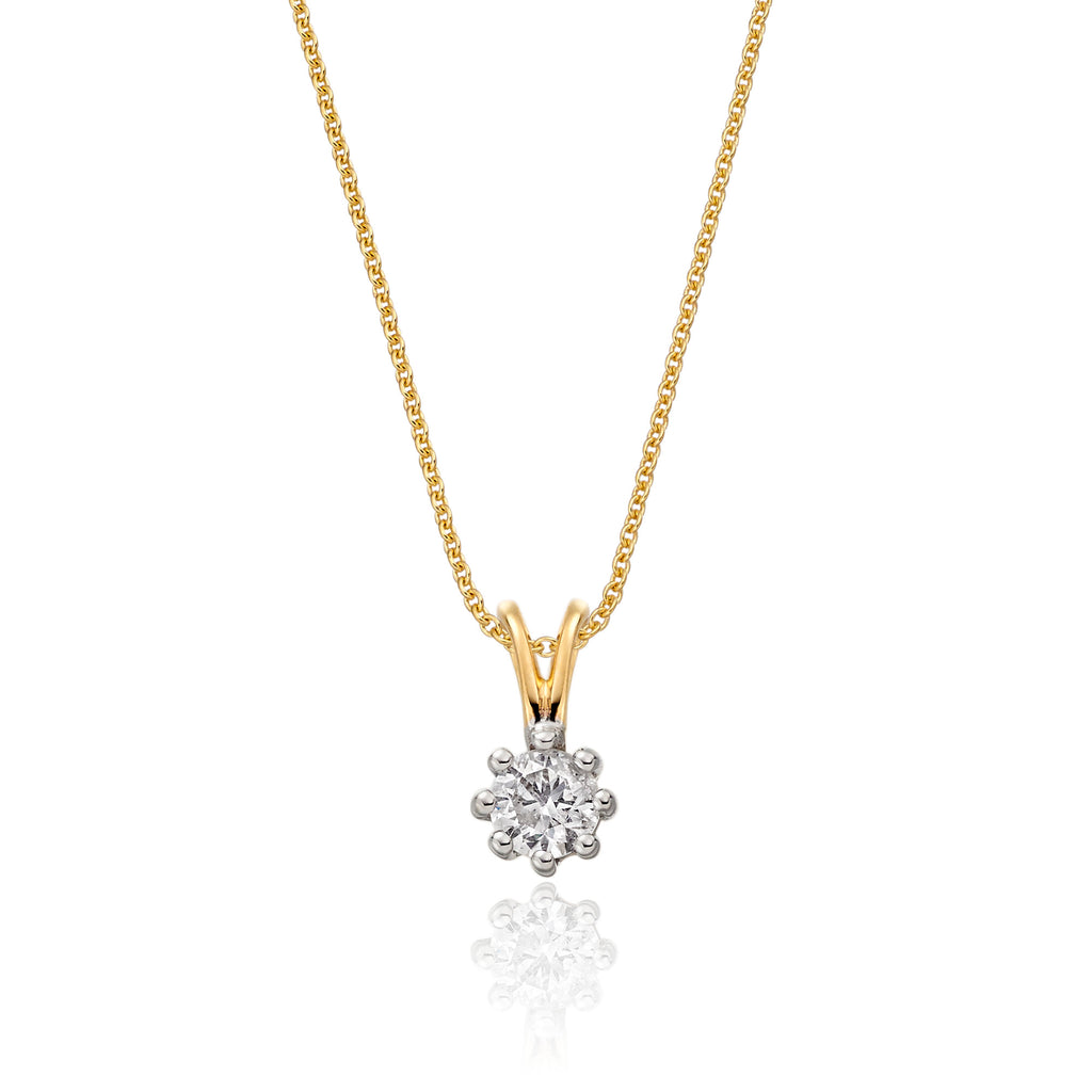 Solitaire 0.20ct 8 claw round diamond pendant in 9K yellow gold
