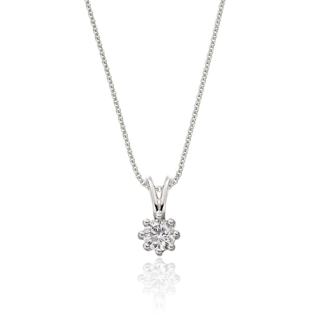 Solitaire 0.20ct 8 claw round diamond pendant in 18K white gold