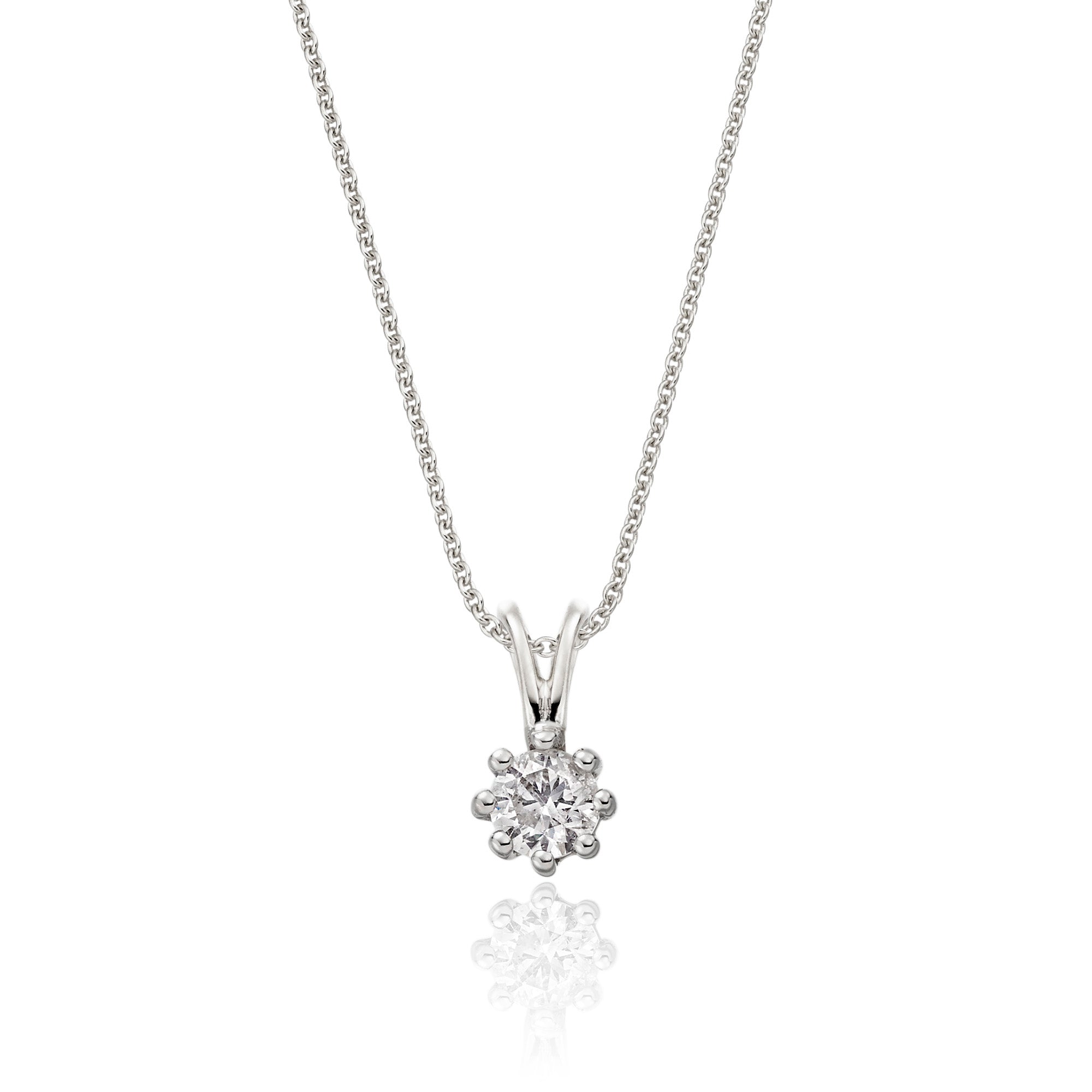 Solitaire 0.20ct 8 claw round diamond pendant in 9K white gold