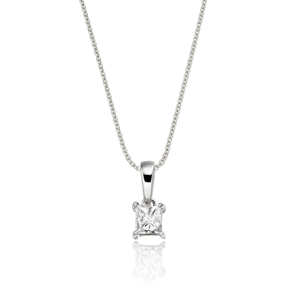 Solitaire 0.20ct 4 claw princess diamond pendant in 18K white gold