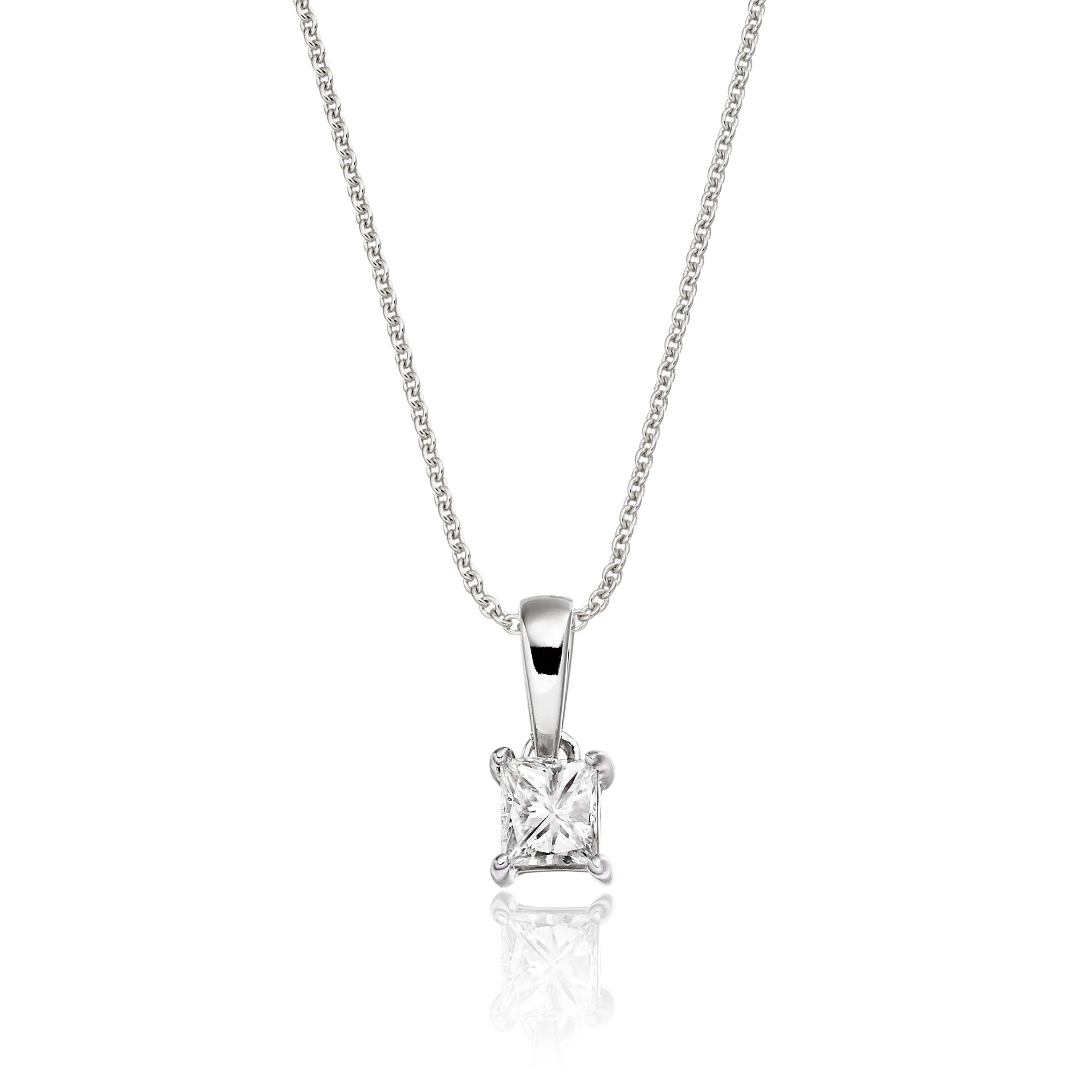 Solitaire 0.20ct 4 claw princess diamond pendant in 18K white gold