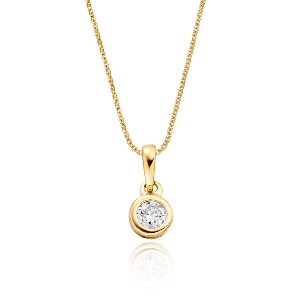 Solitaire 0.20ct bezel set round diamond pendant in 9K yellow gold