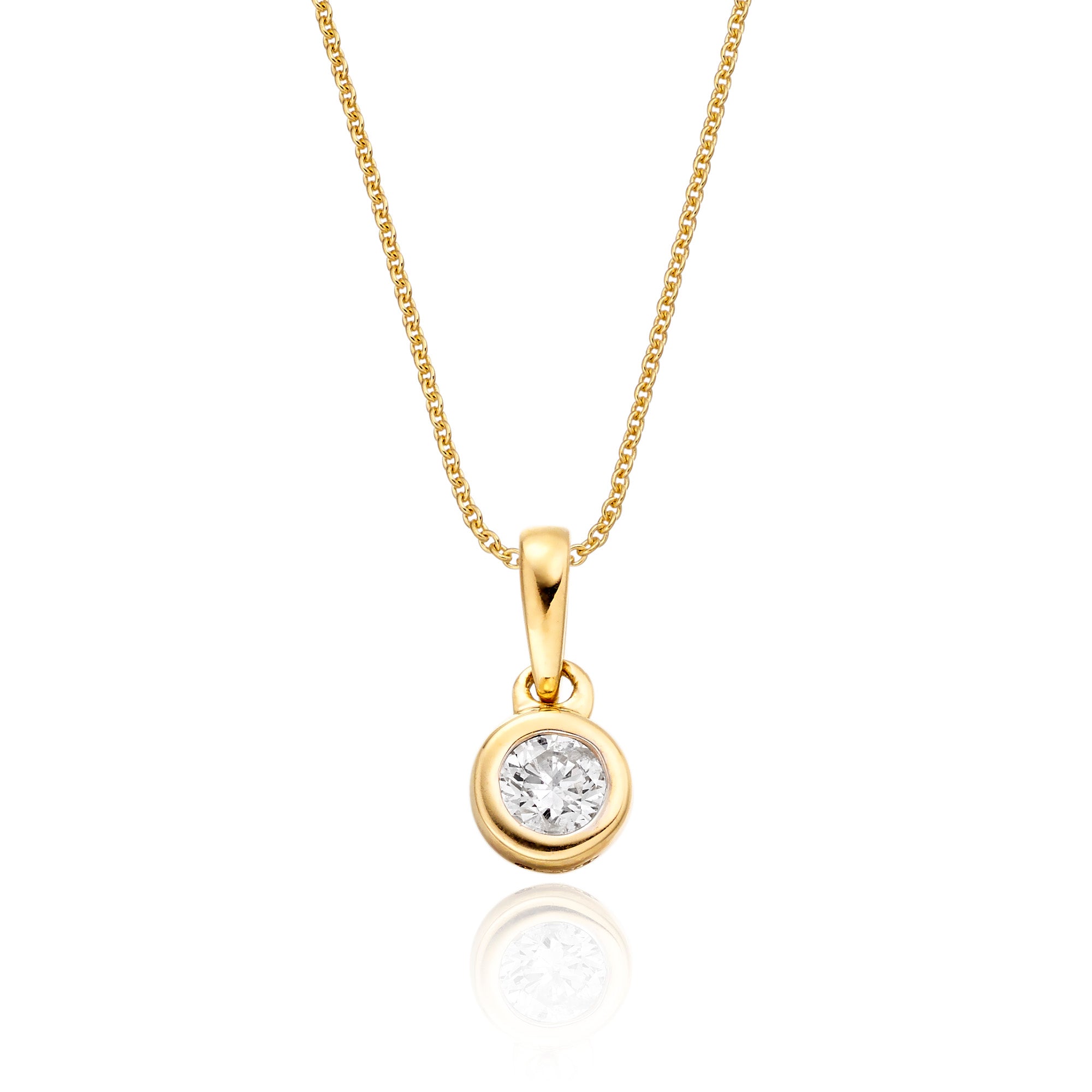 Solitaire 0.20ct bezel set round diamond pendant in 9K yellow gold