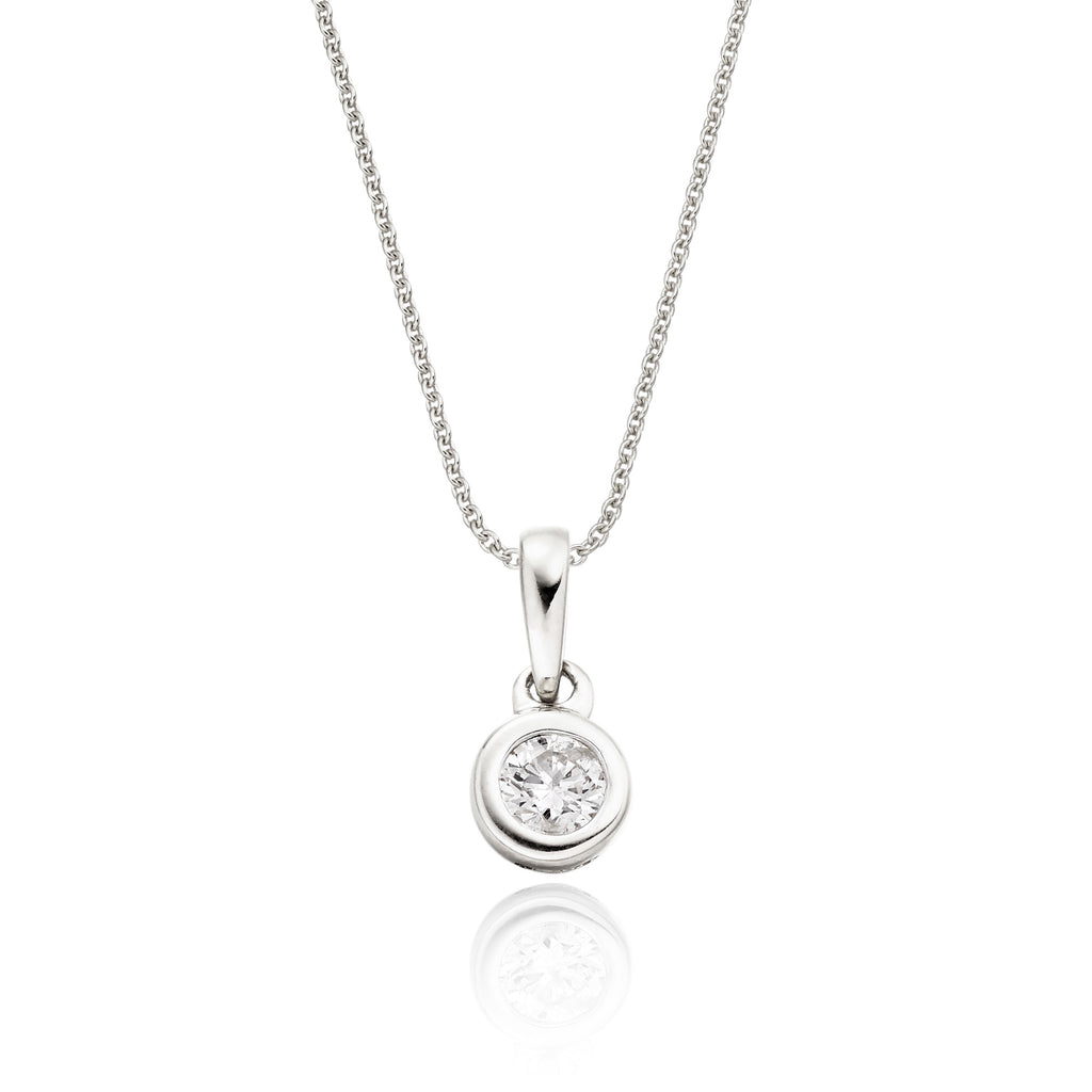 Solitaire 0.20ct bezel set round diamond pendant in 18K white gold