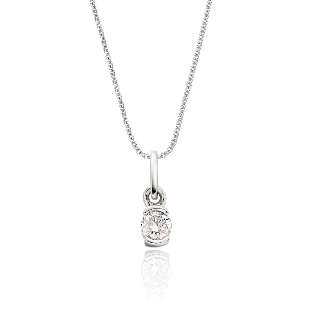 Solitaire 0.20ct bar set round diamond pendant in 18K white gold