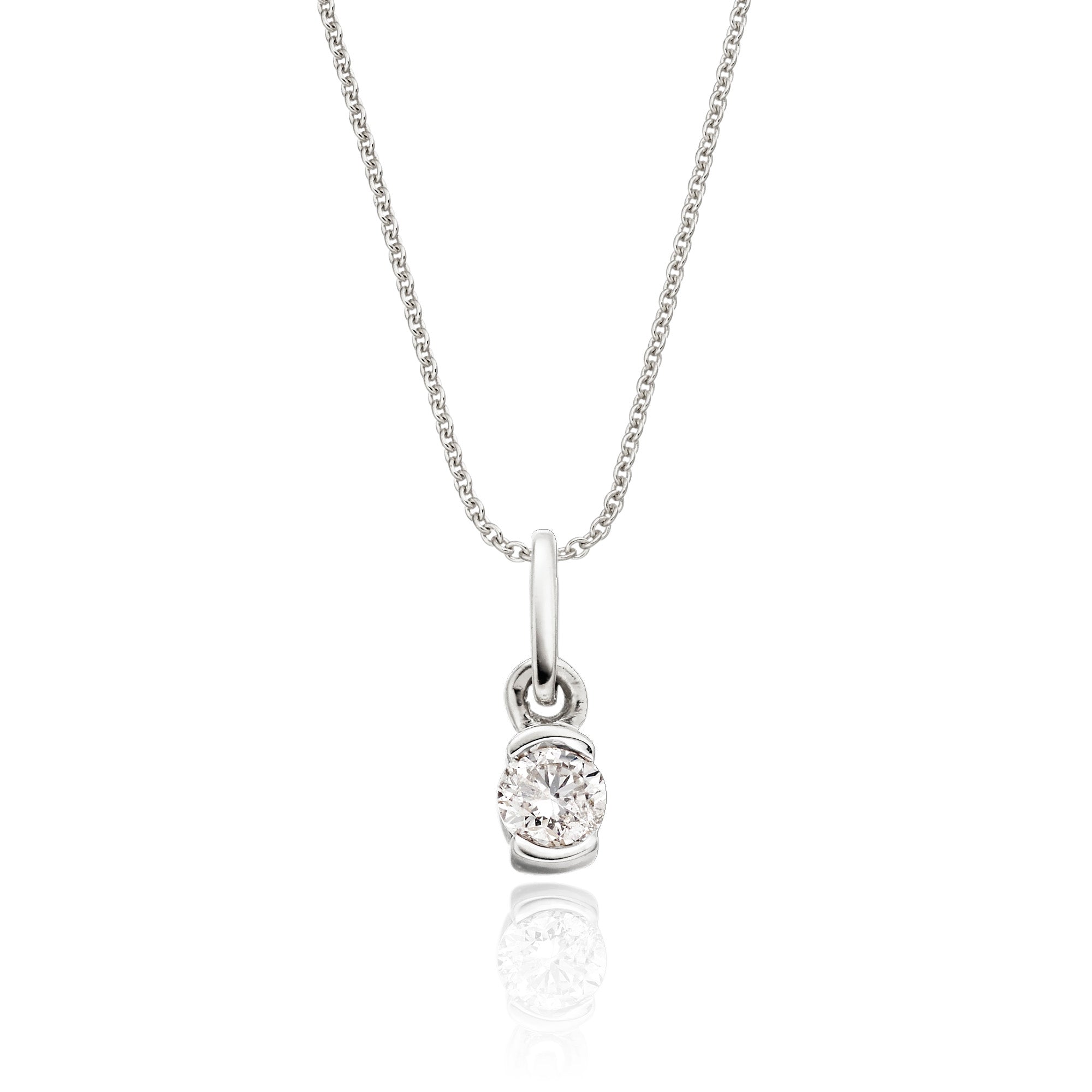 Solitaire 0.20ct bar set round diamond pendant in 18K white gold
