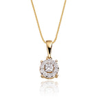 Halo style 0.25ct cluster diamond pendant in 9K yellow gold