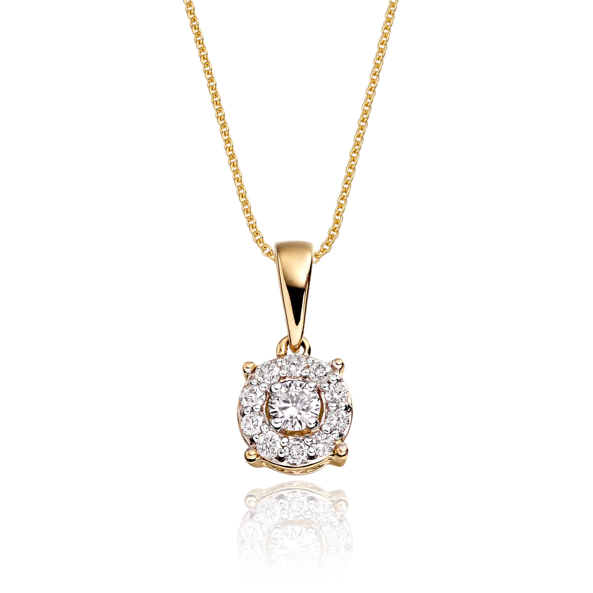 Halo style 0.25ct cluster diamond pendant in 9K yellow gold