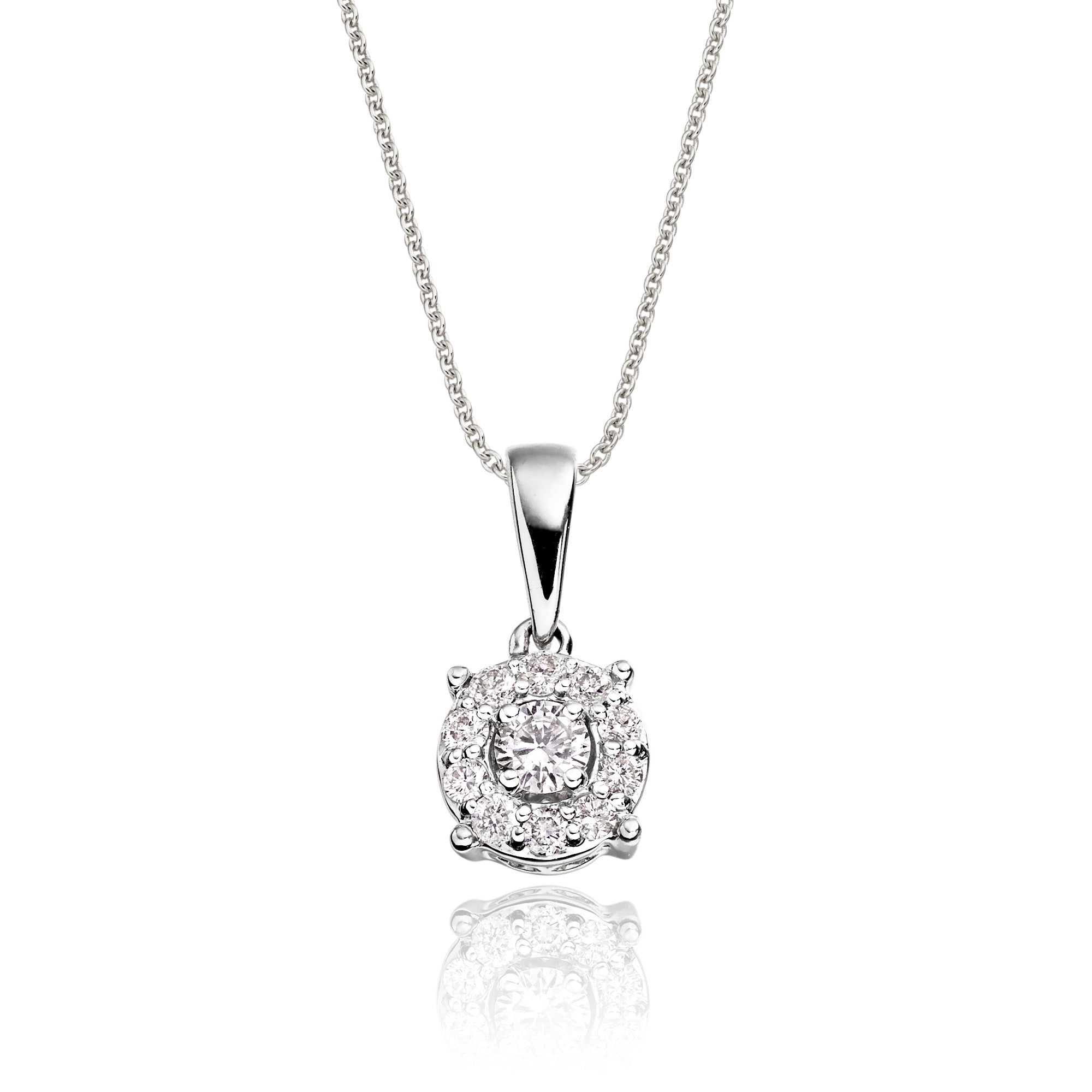 Halo style 0.25ct cluster diamond pendant in 18K white gold
