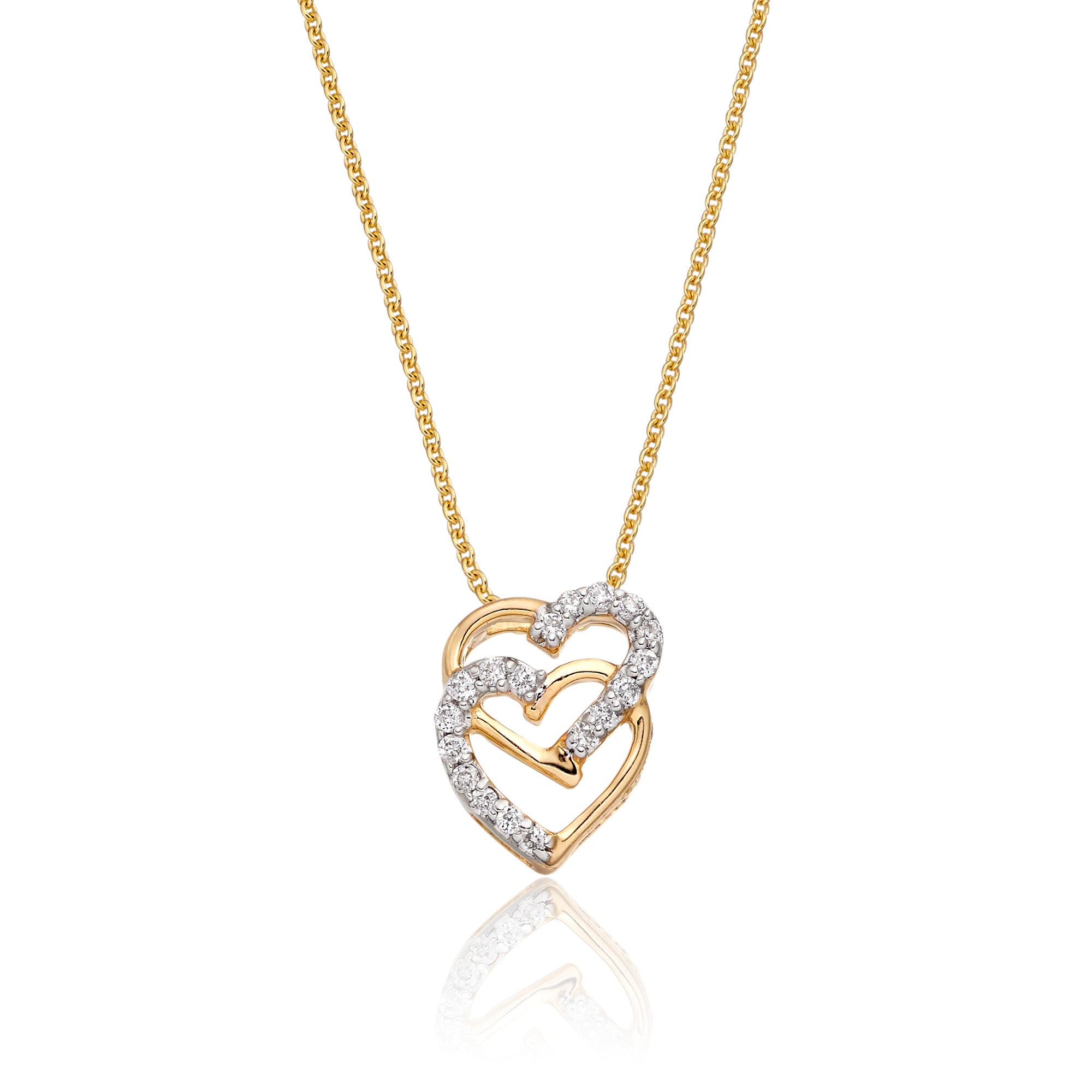 Interlocking heart shape 0.07ct diamond pendant in 9K yellow gold