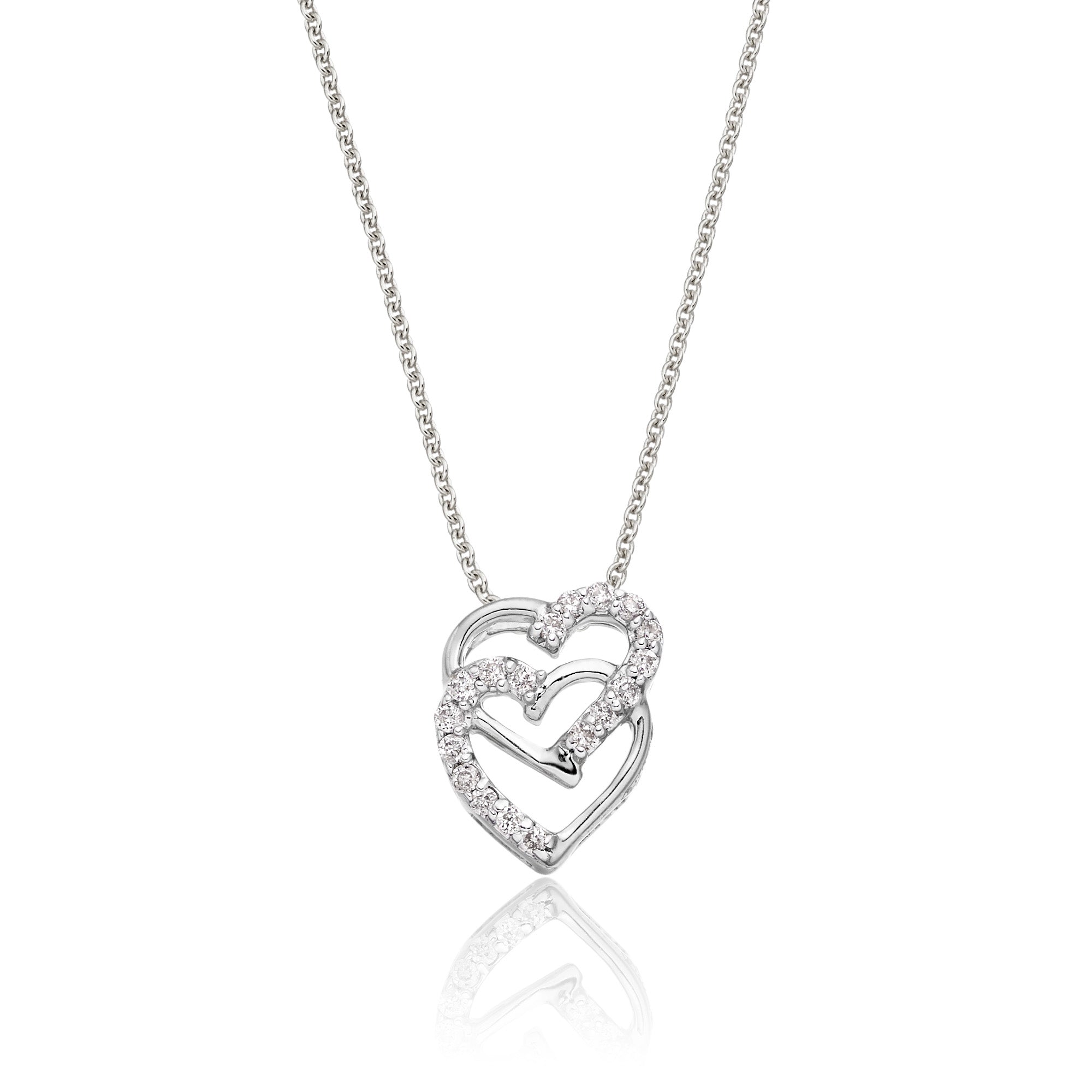 Interlocking heart shape 0.07ct diamond pendant in 9K white gold