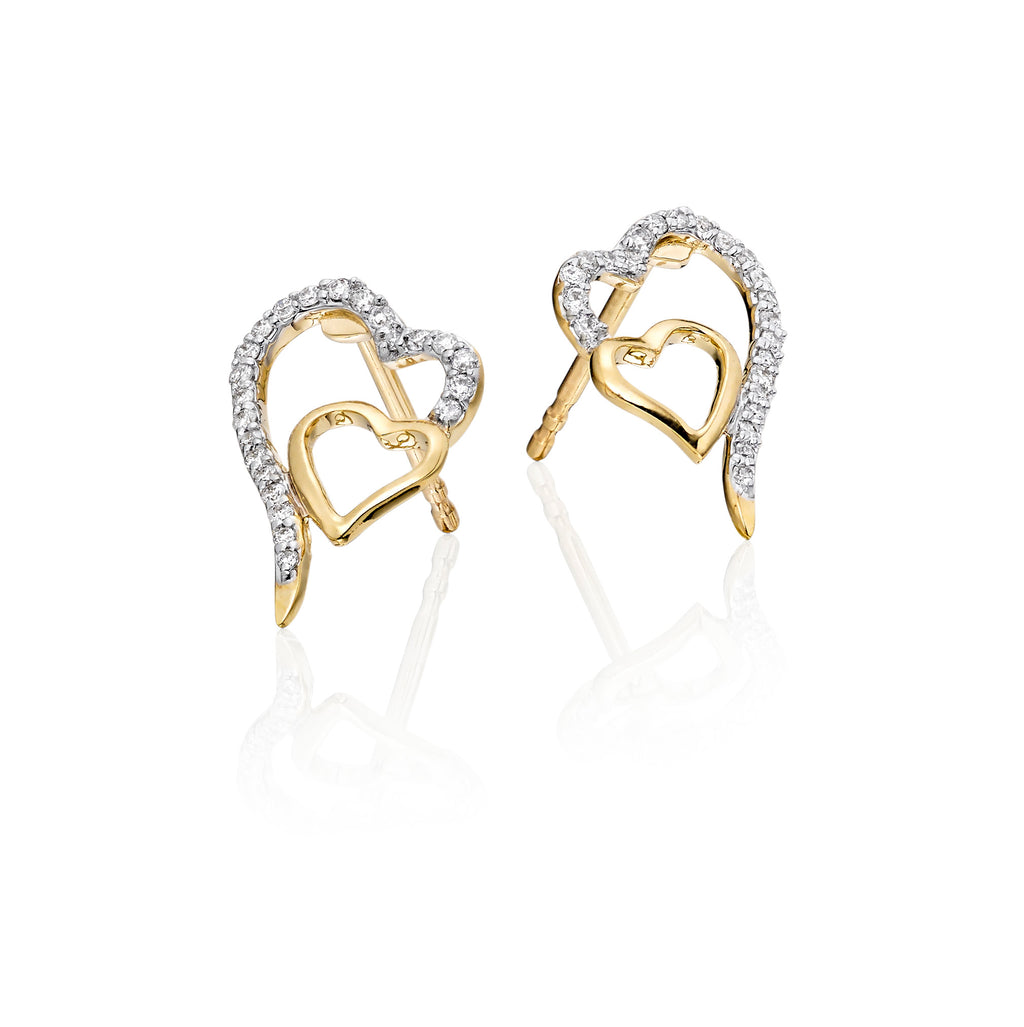Interlocking heart shape 0.15ct diamond studs in 9K yellow gold