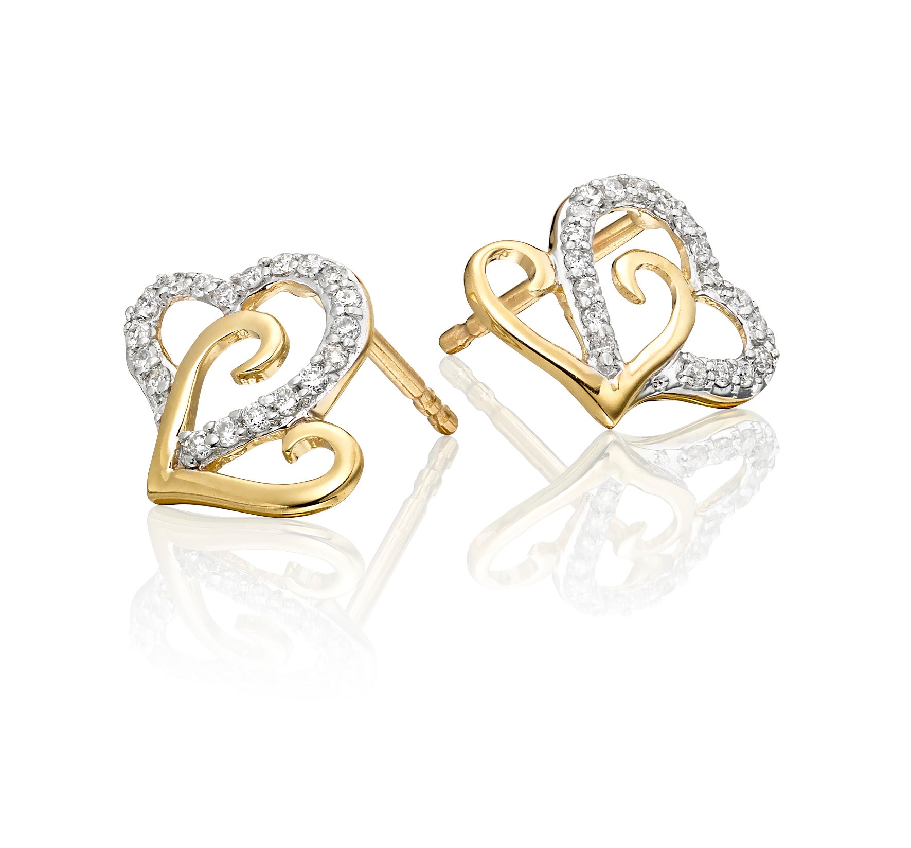 Heart shape 0.15ct diamond studs in 9K yellow gold