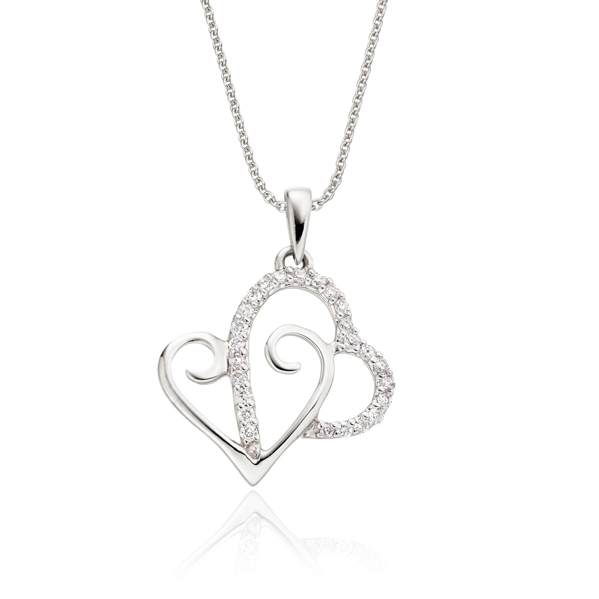 Heart shape 0.12ct diamond pendant in 18K white gold