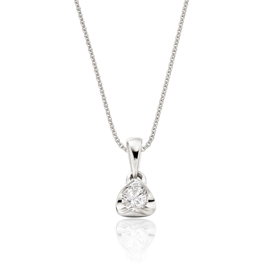 Solitaire 0.20ct tension set round diamond pendant in 18K white gold