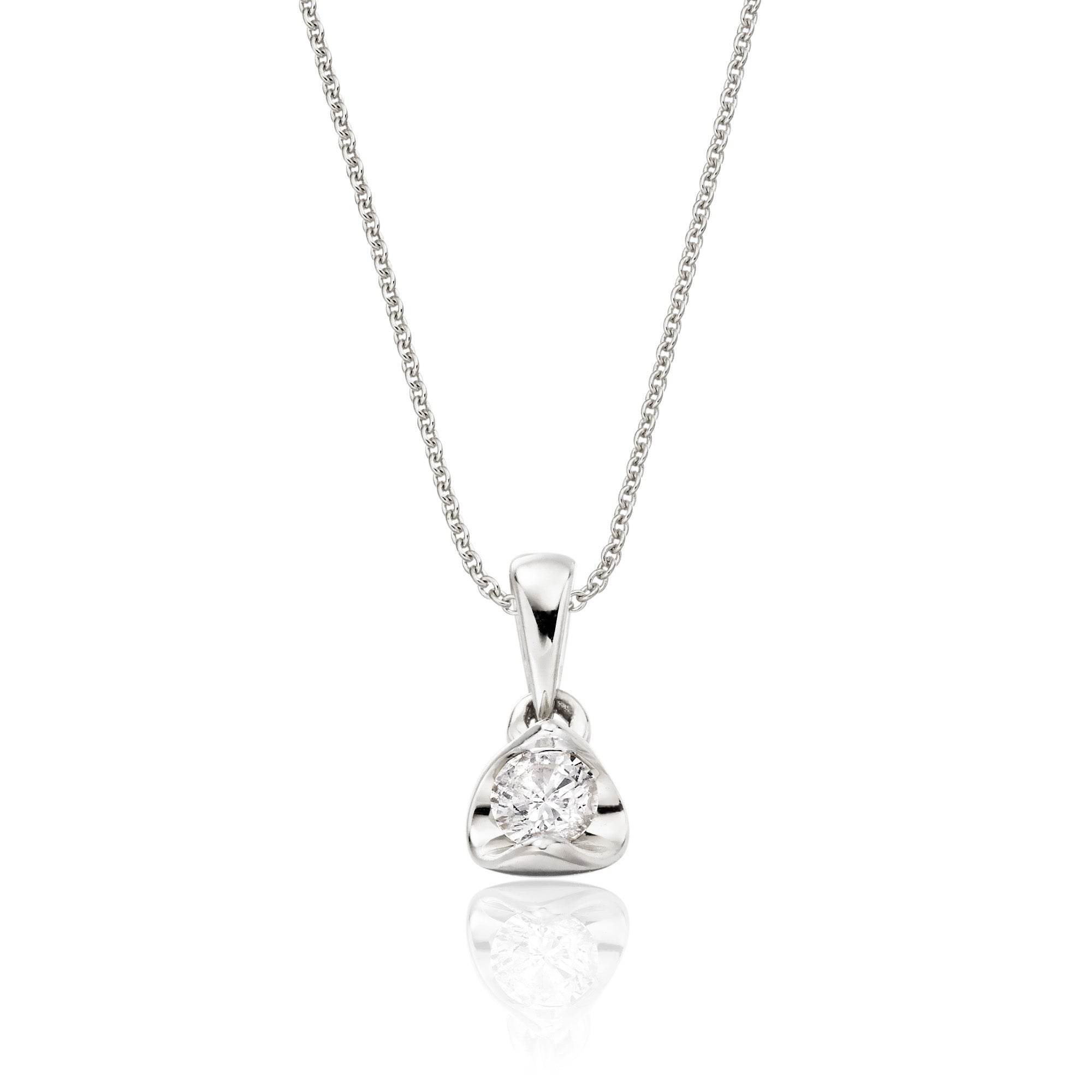 Solitaire 0.20ct tension set round diamond pendant in 18K white gold