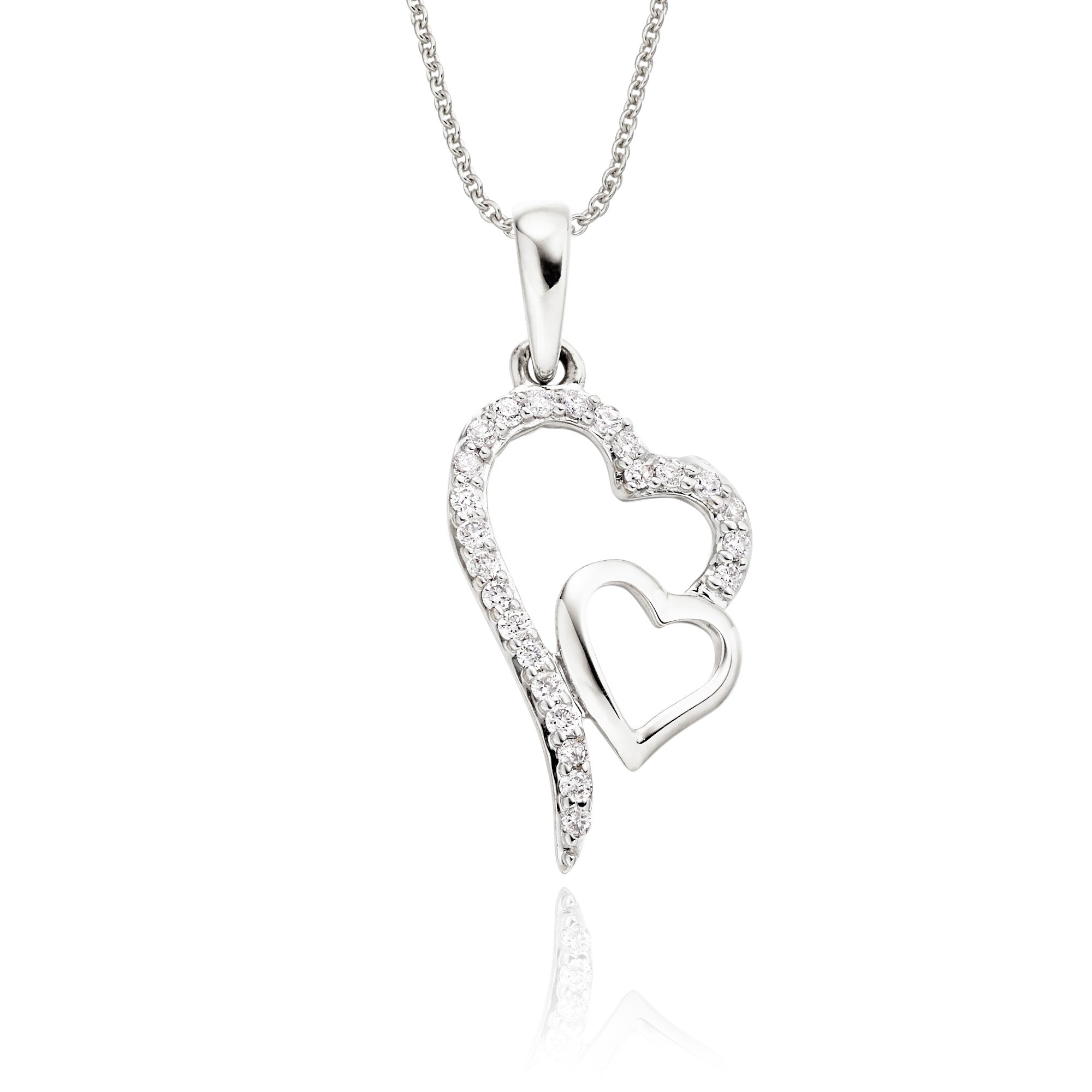 Interlocking heart shape 0.12ct diamond pendant in 18K white gold