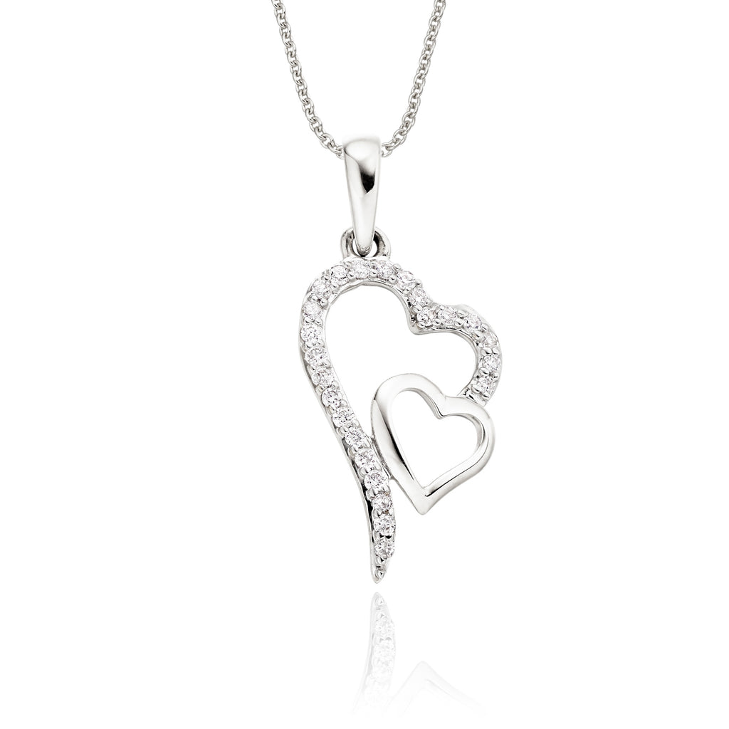 Interlocking heart shape 0.12ct diamond pendant in 9K white gold
