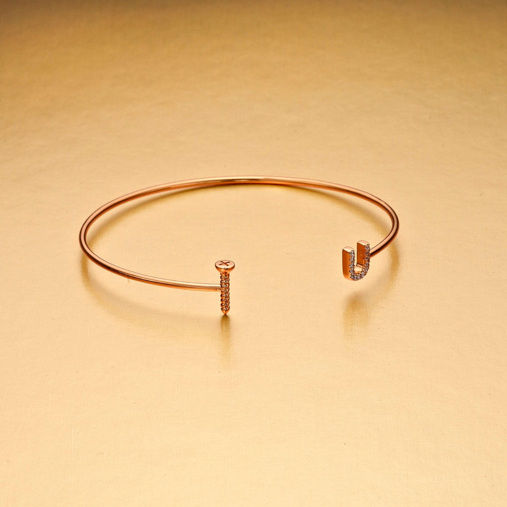 Rose Gold Plated Sterling Silver 'Screw-U' Bangle with Cubic Zirconia