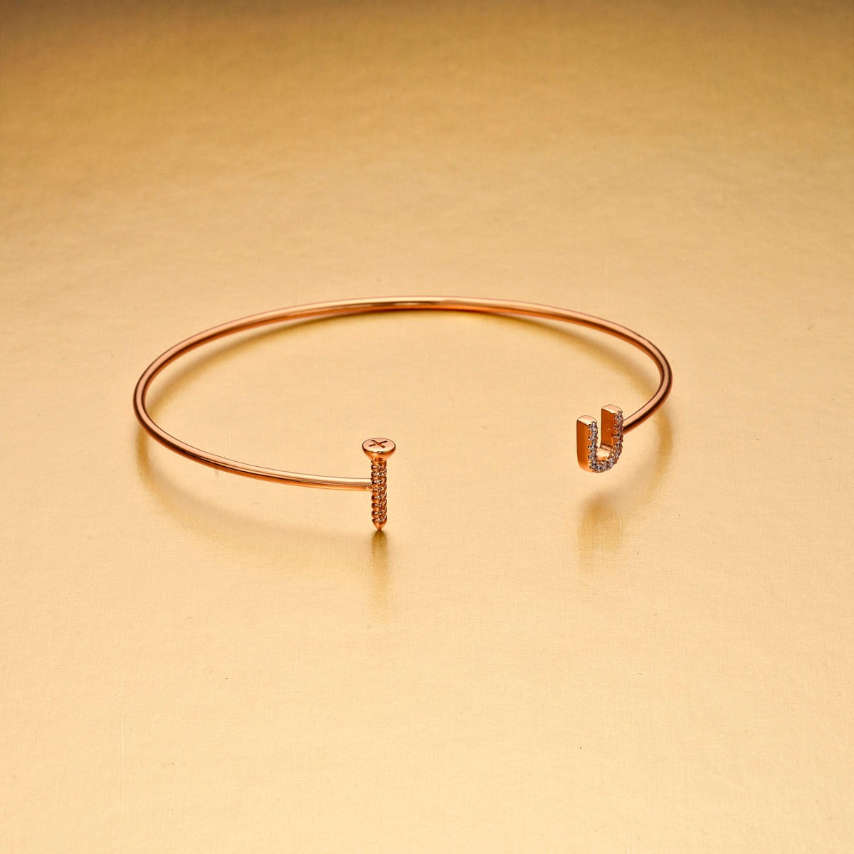 Rose Gold Plated Sterling Silver 'Screw-U' Bangle with Cubic Zirconia