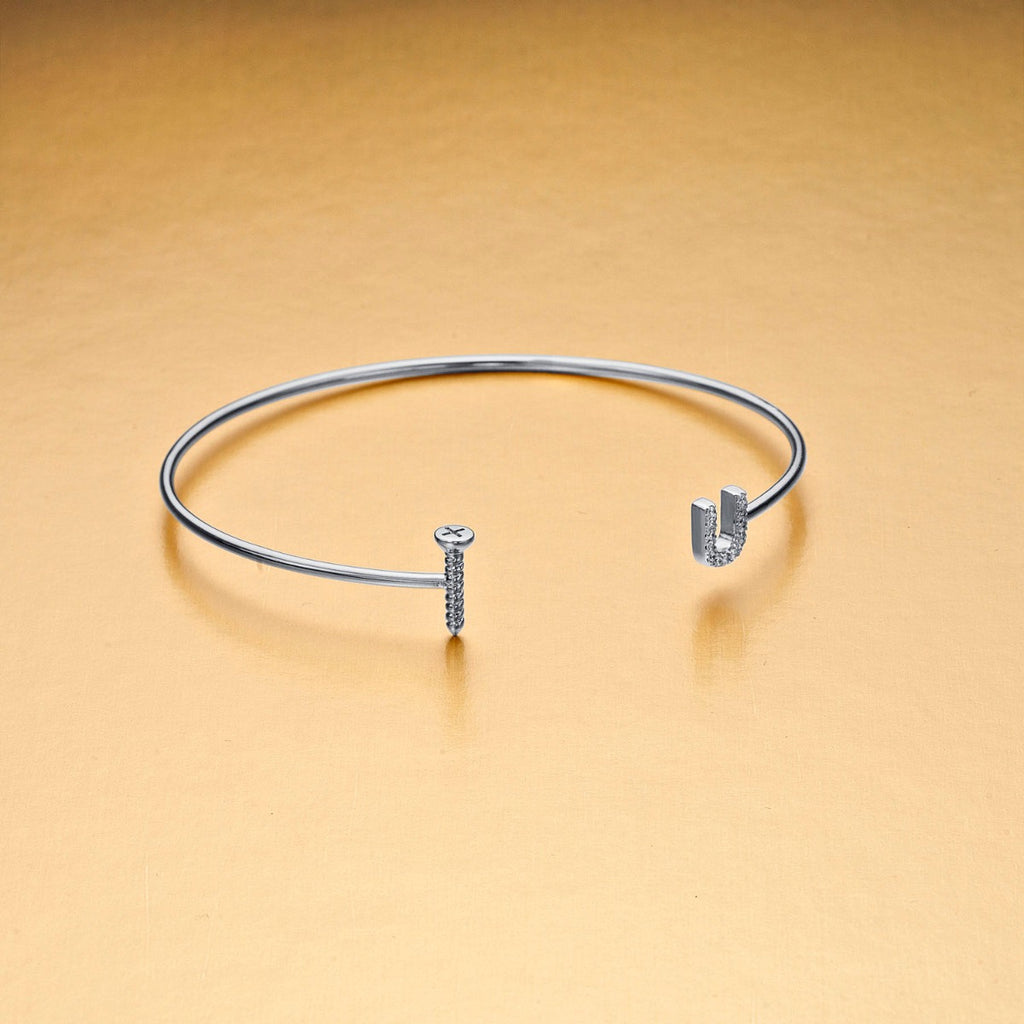 Sterling Silver 'Screw-U' Bangle with Cubic Zirconia Stones