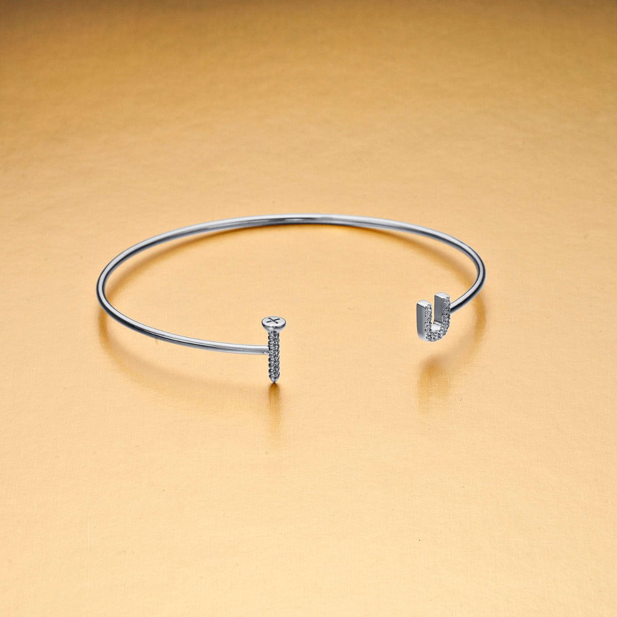 Sterling Silver 'Screw-U' Bangle with Cubic Zirconia Stones