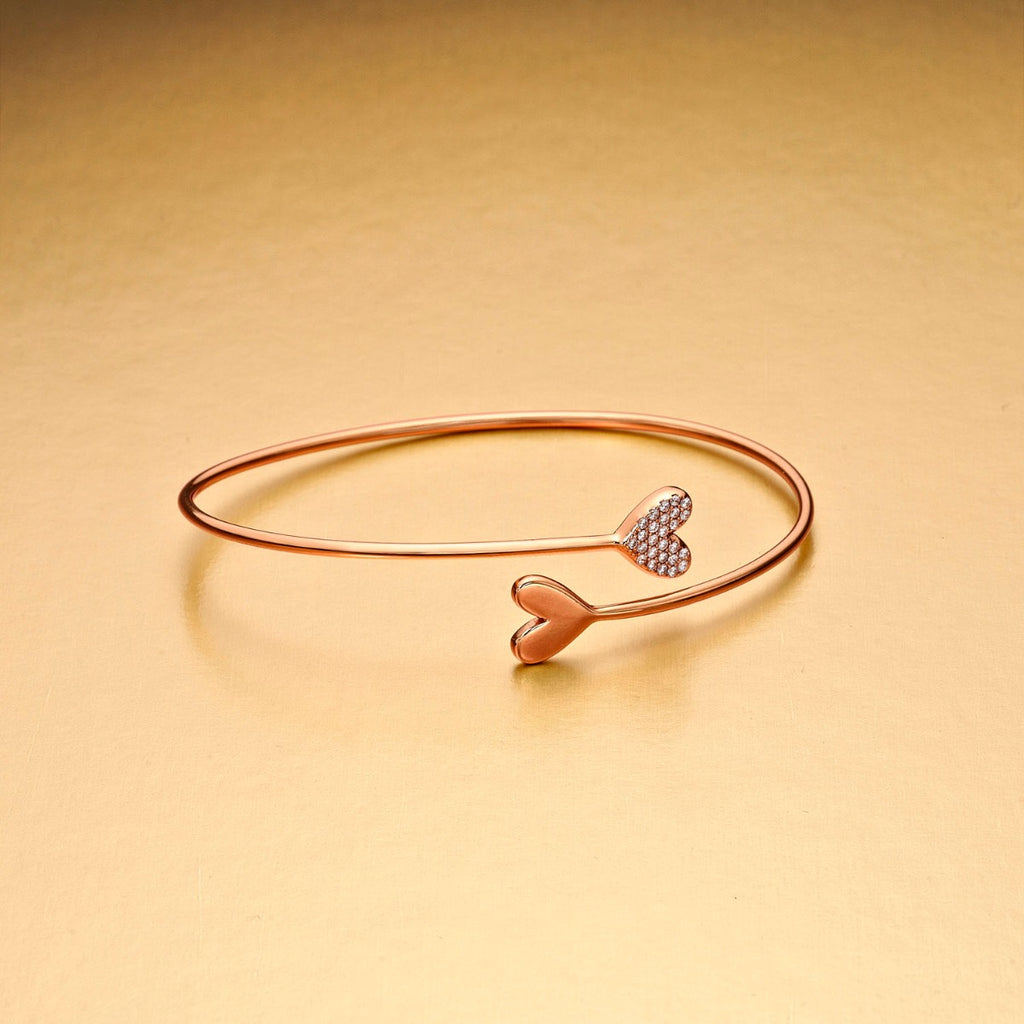 Rose Gold Plated Sterling Silver Twin Heart Bangle with Cubic Zirconia
