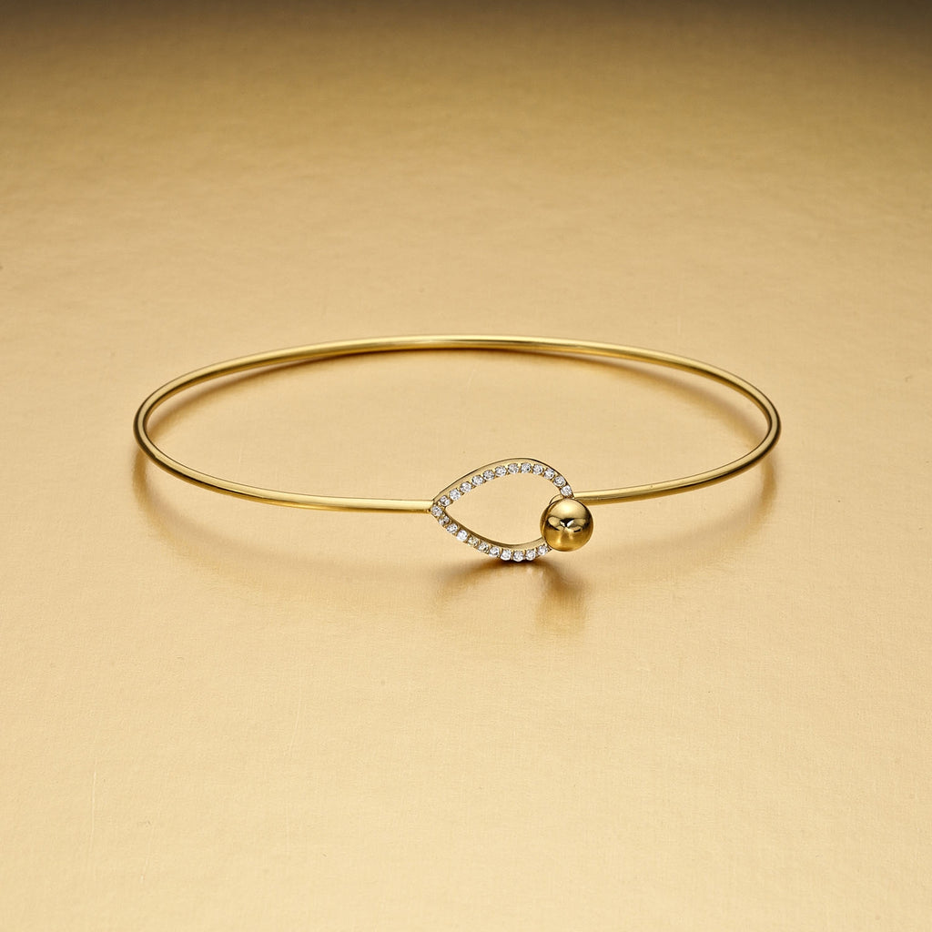 Yellow Gold Plated Elegant Sterling Silver Bangle with Cubic Zirconia