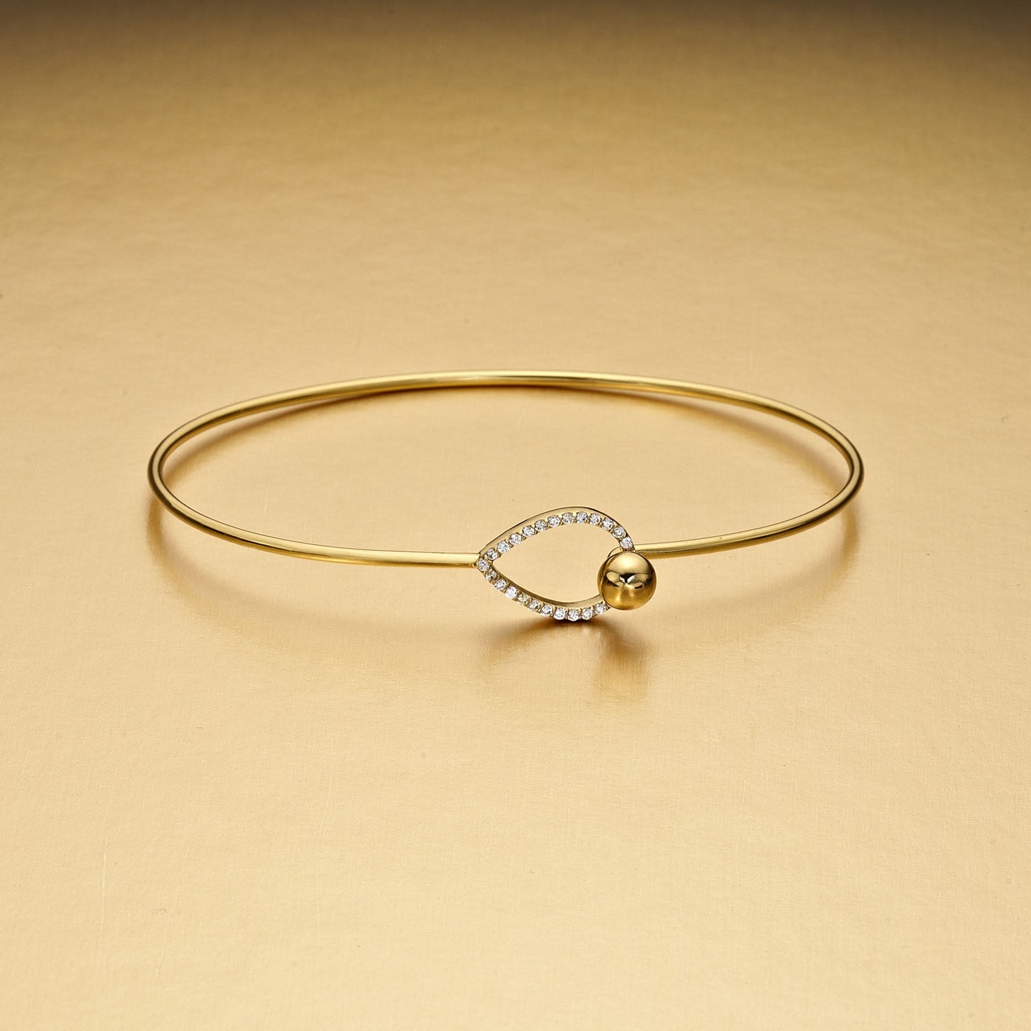 Yellow Gold Plated Elegant Sterling Silver Bangle with Cubic Zirconia