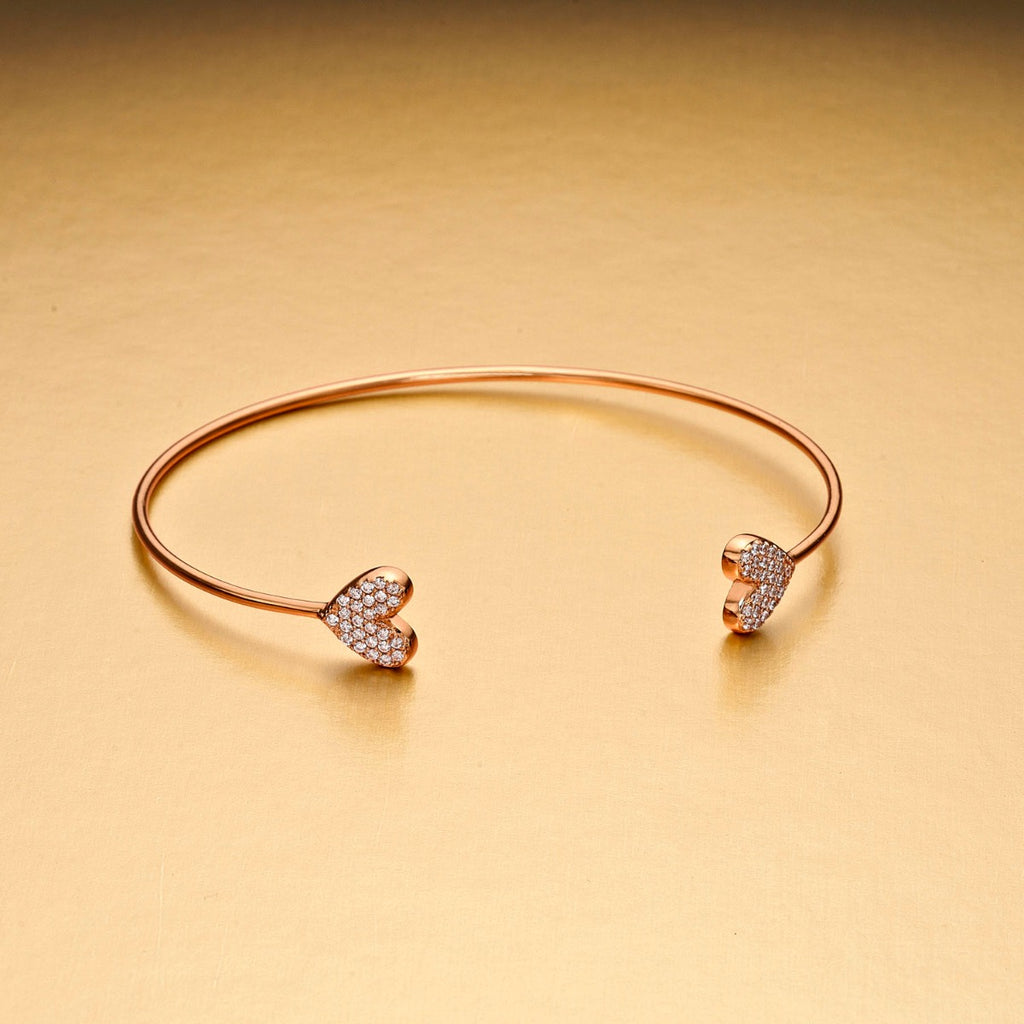 Rose Gold Plated Sterling Silver Heart Bangle with Cubic Zirconia
