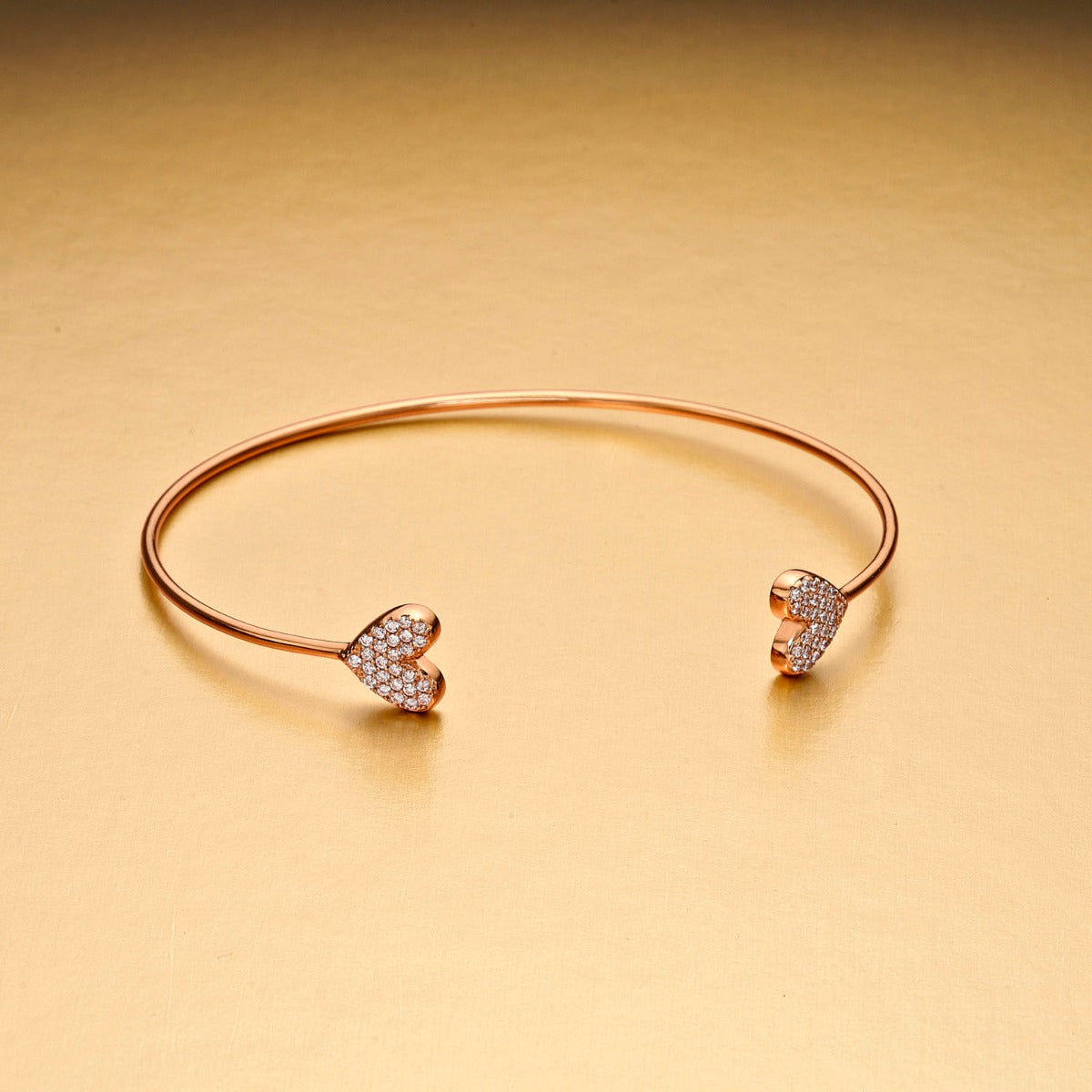 Rose Gold Plated Sterling Silver Heart Bangle with Cubic Zirconia