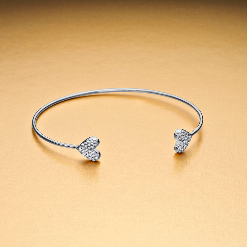 Sterling Silver Heart Bangle with Cubic Zirconia Stones